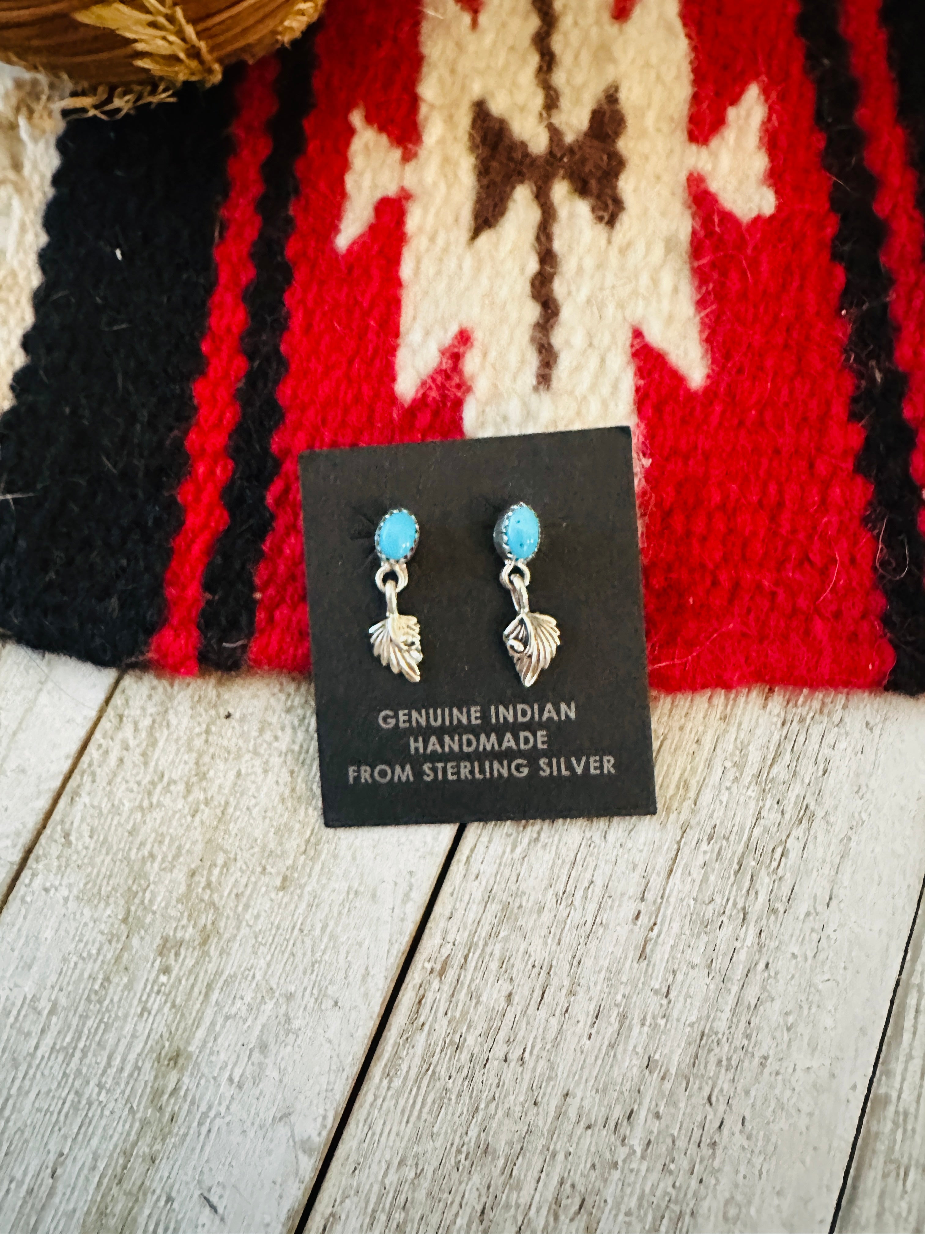 Navajo Turquoise & Sterling Silver Feather Dangle Earrings
