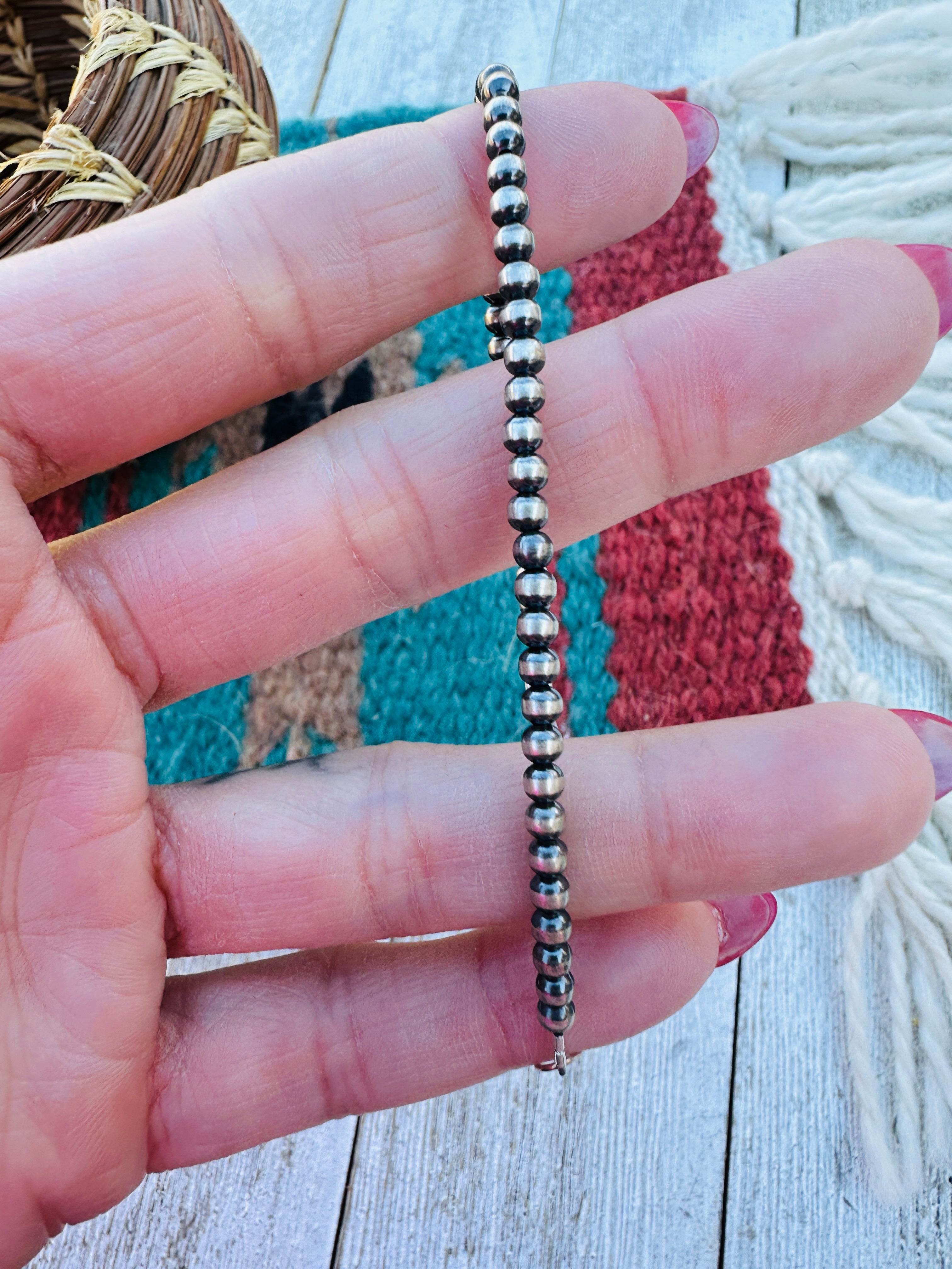 Handcrafted 3mm Sterling Silver Pearl Beaded Bracelet