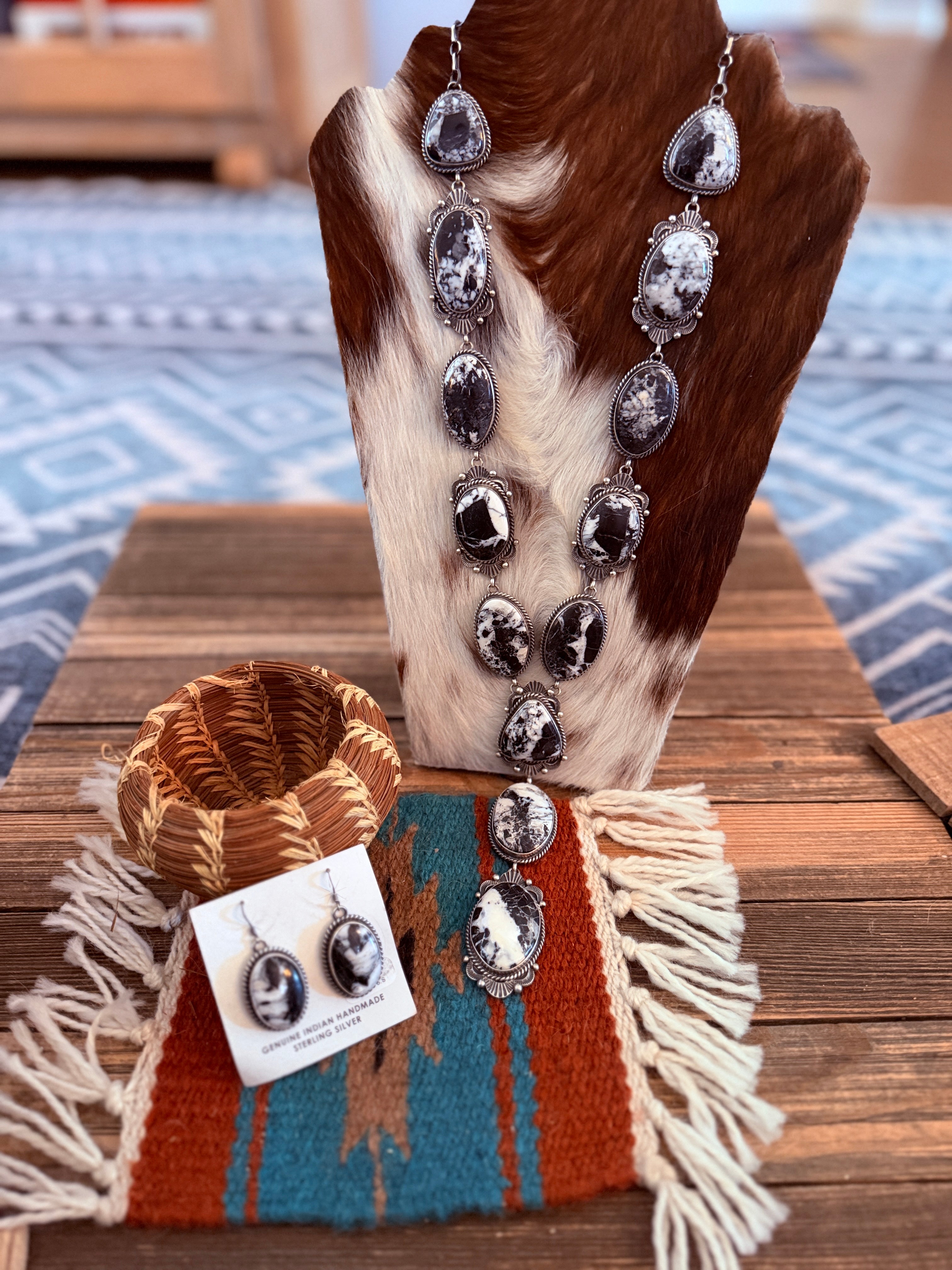Handcrafted White Buffalo & Sterling Silver Necklace and Earring Set