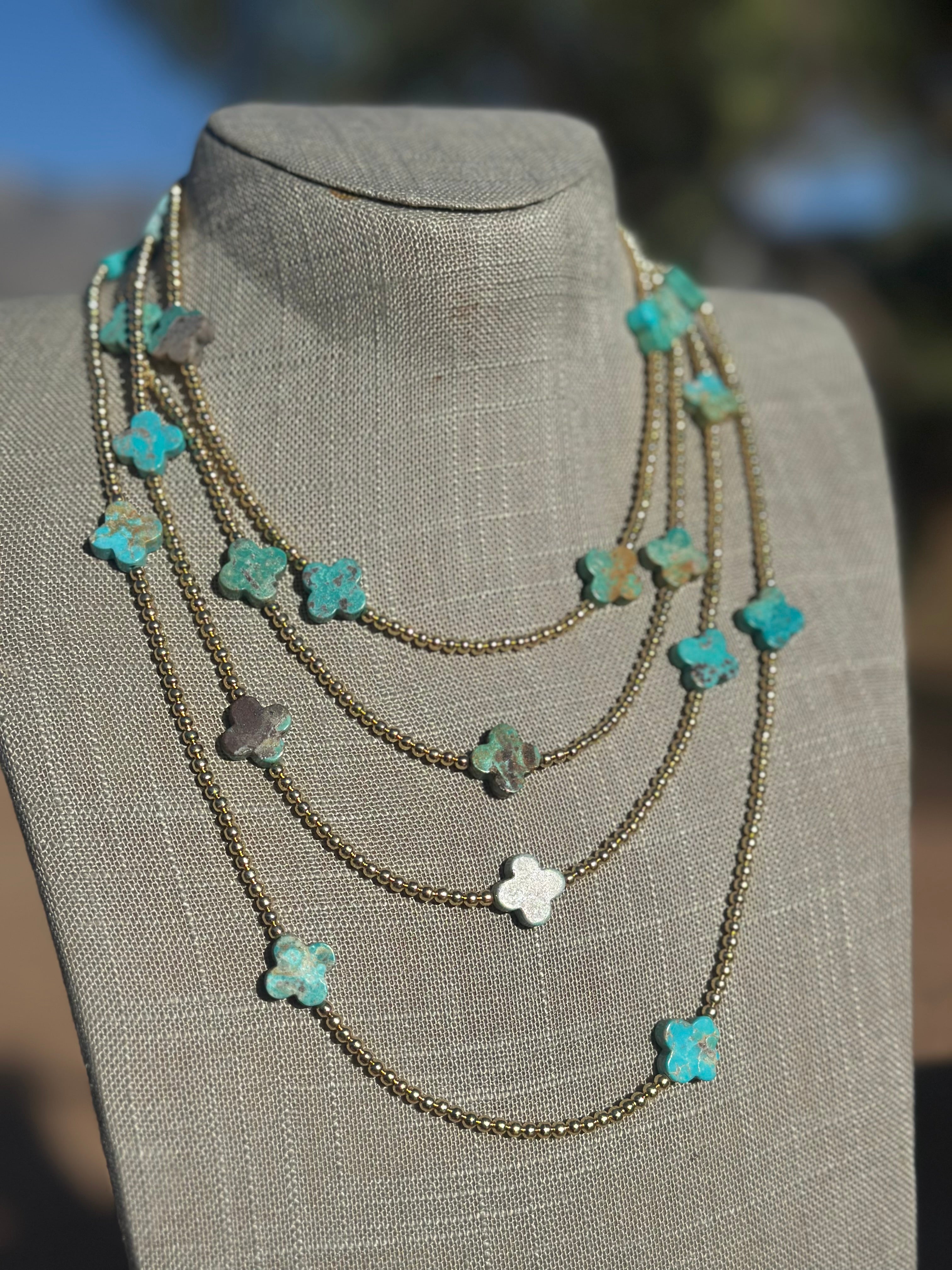 Cle’vara Turquoise, Gold & Sterling Silver Beaded Necklace and Bracelets