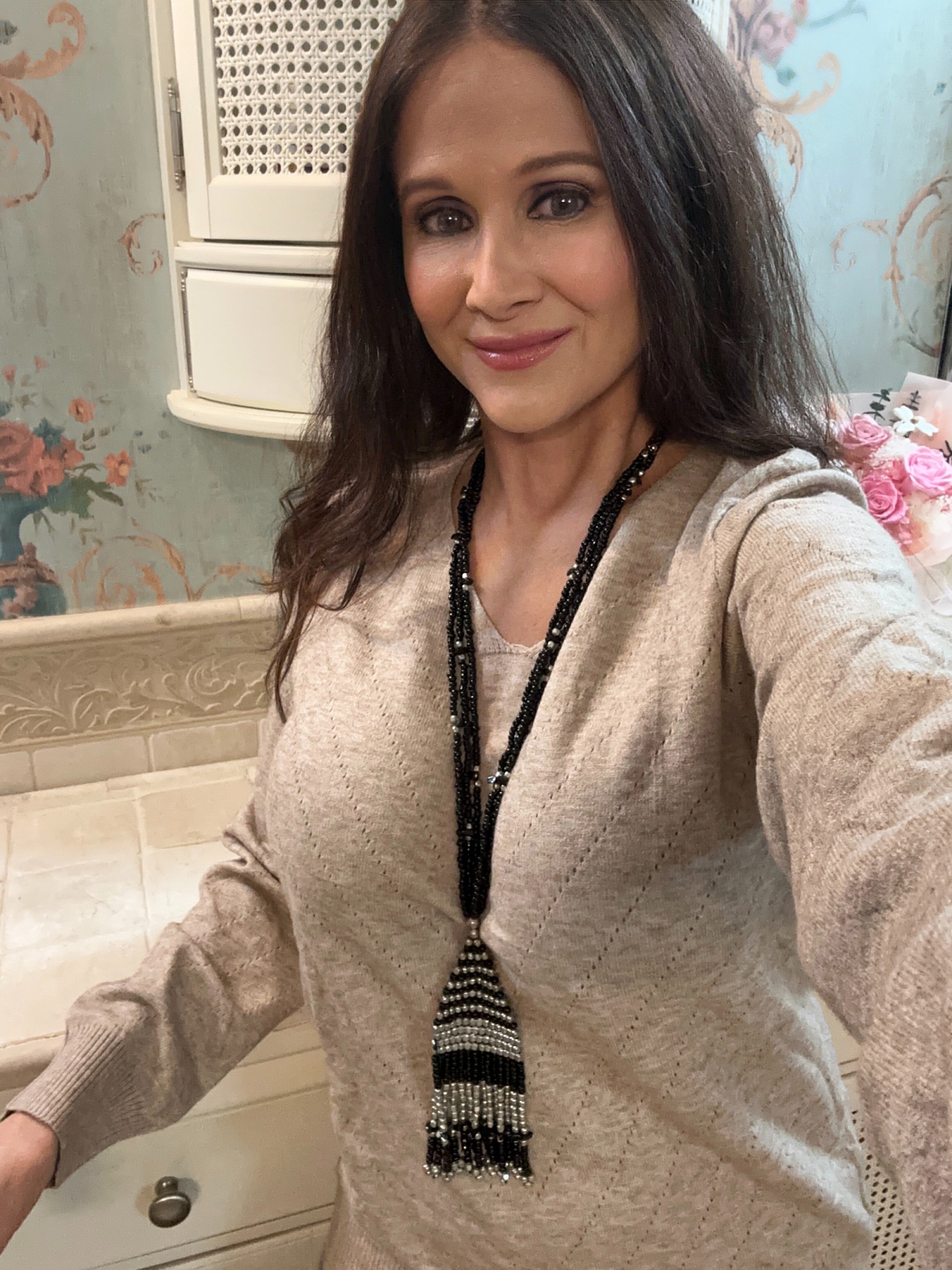 Black & Silver Multi-Strand Beaded Tassel Necklace