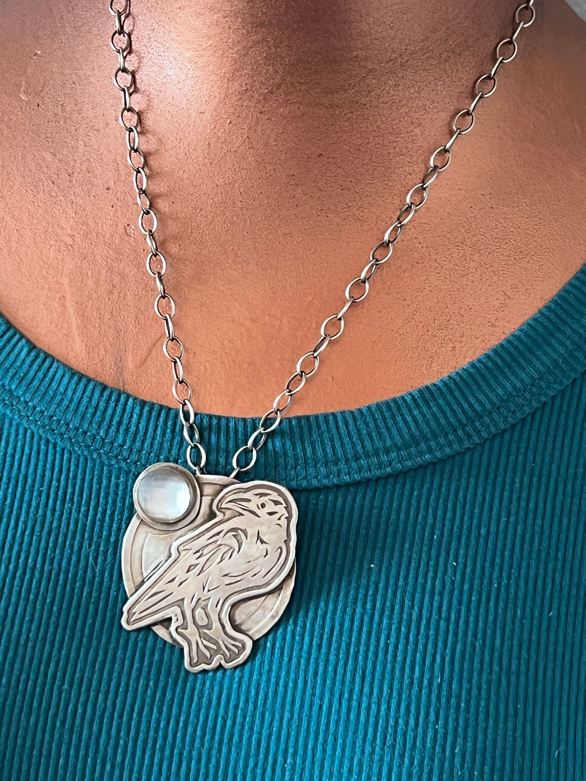 Tularosa Handcrafted Sterling Silver Raven & Moon Necklace