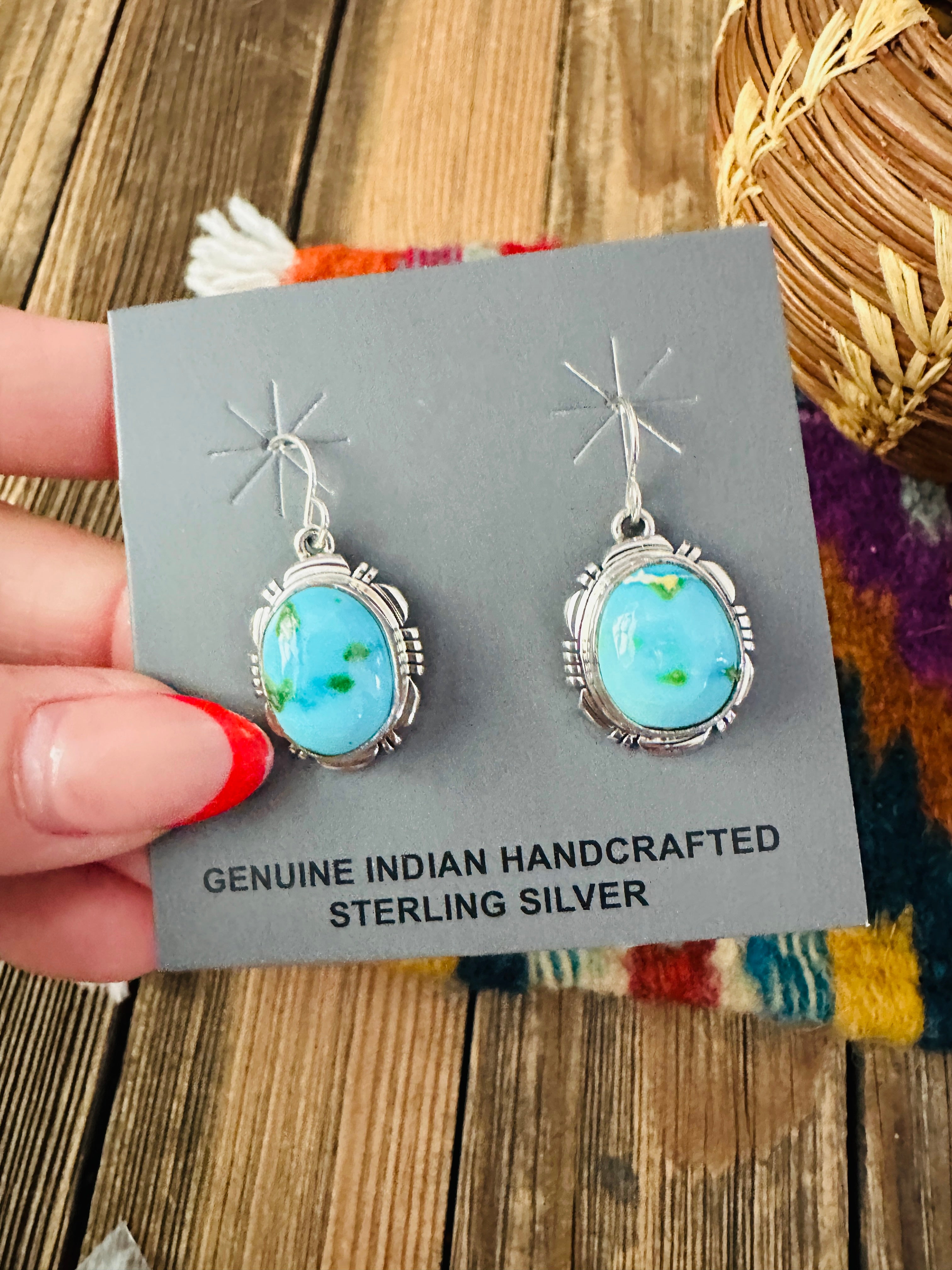 Handcrafted Sonoran Mountain Turquoise & Sterling Silver Dangle Earrings