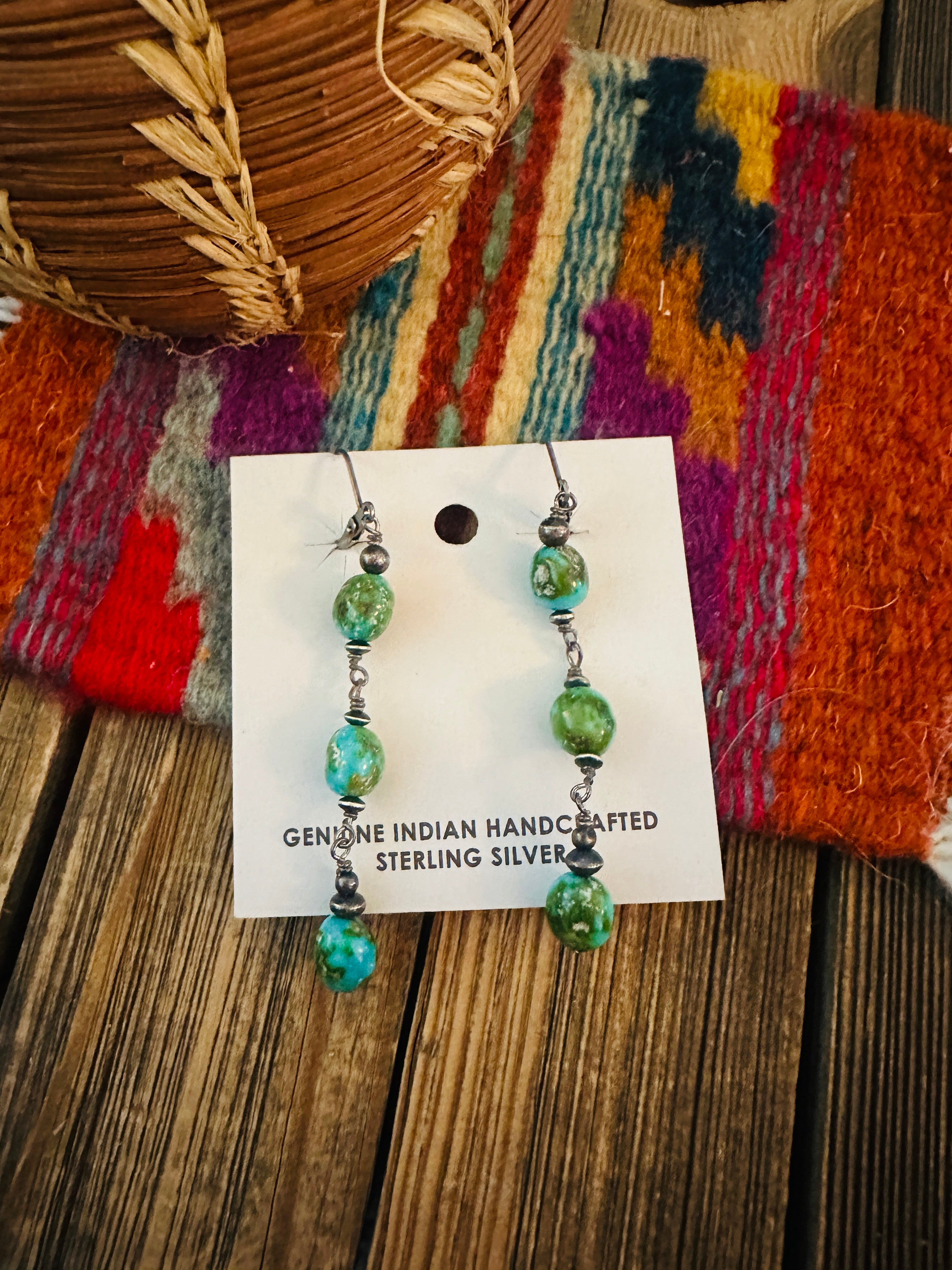 Handcrafted Sonoran Mountain Turquoise & Sterling Silver Beaded Dangle Earrings