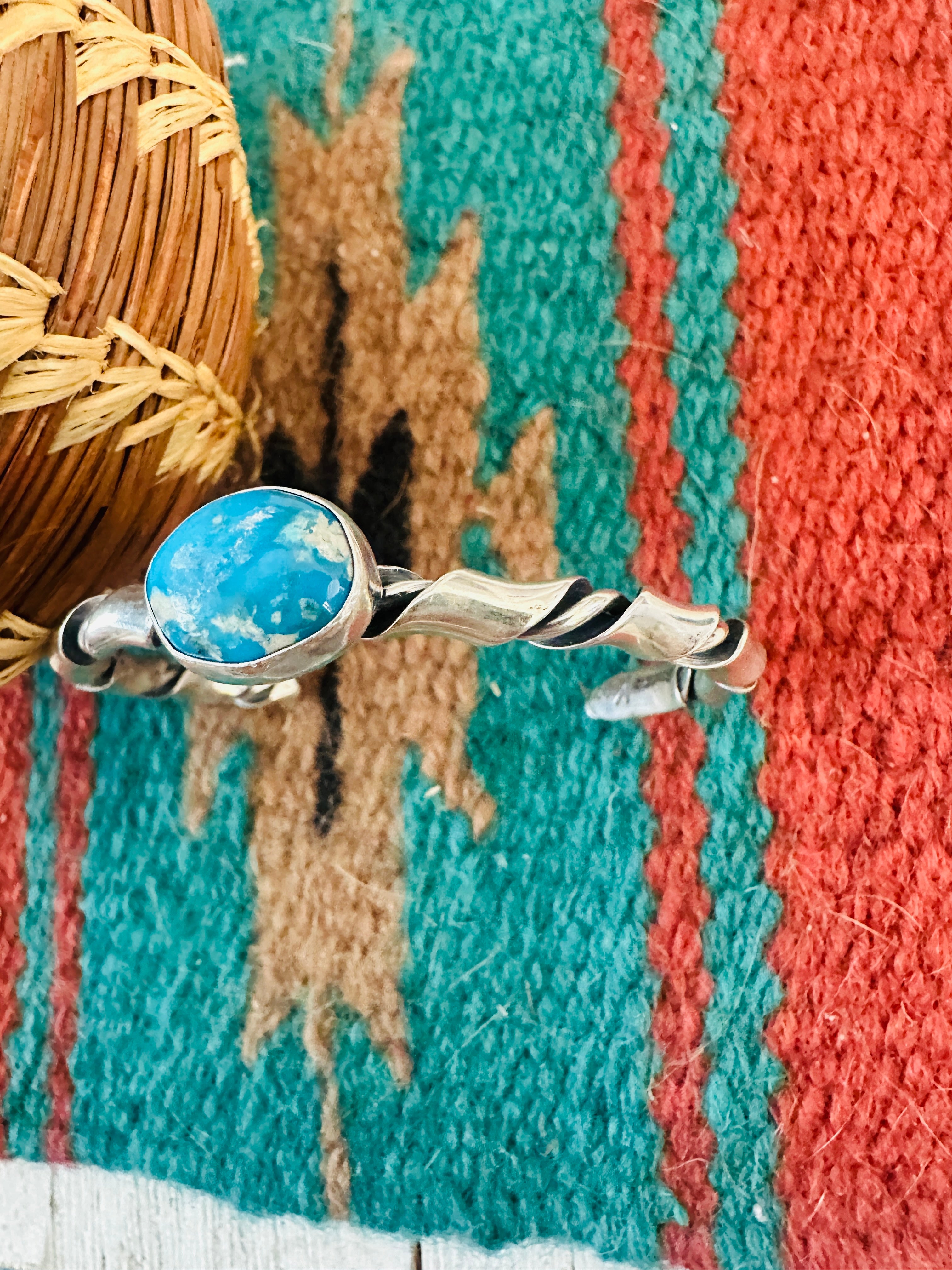 Handcrafted Twisted Sterling Silver & Turquoise Cuff Bracelet