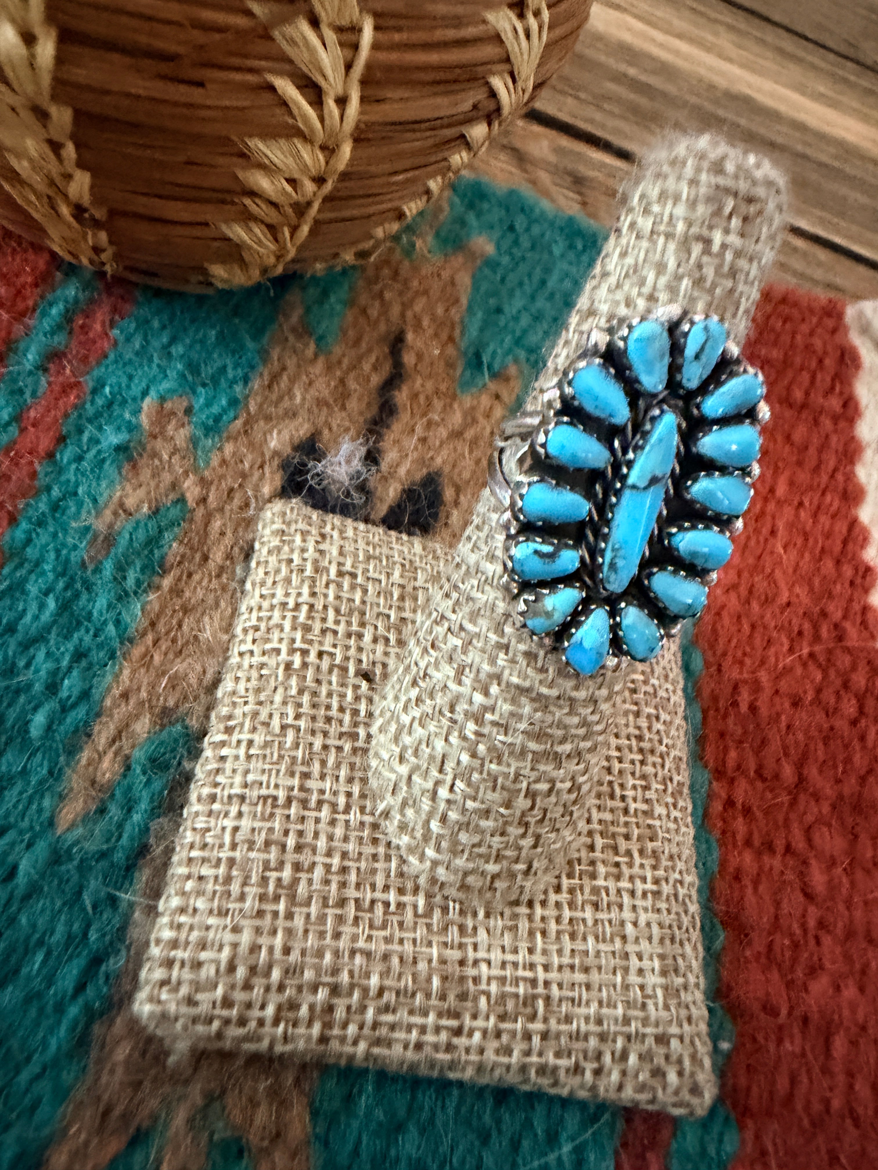 Handcrafted Turquoise & Sterling Silver Cluster Ring by Leander Nez