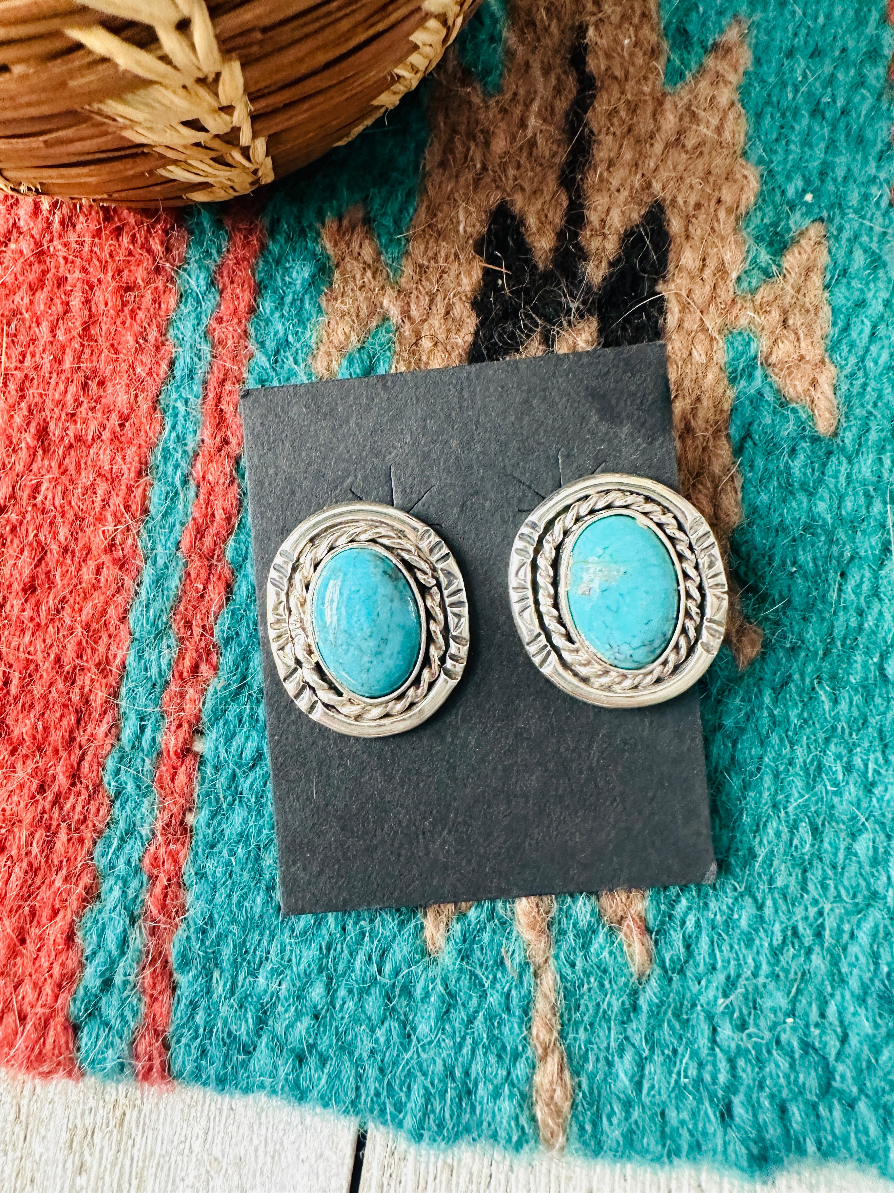 Navajo Turquoise & Sterling Silver Post Earrings
