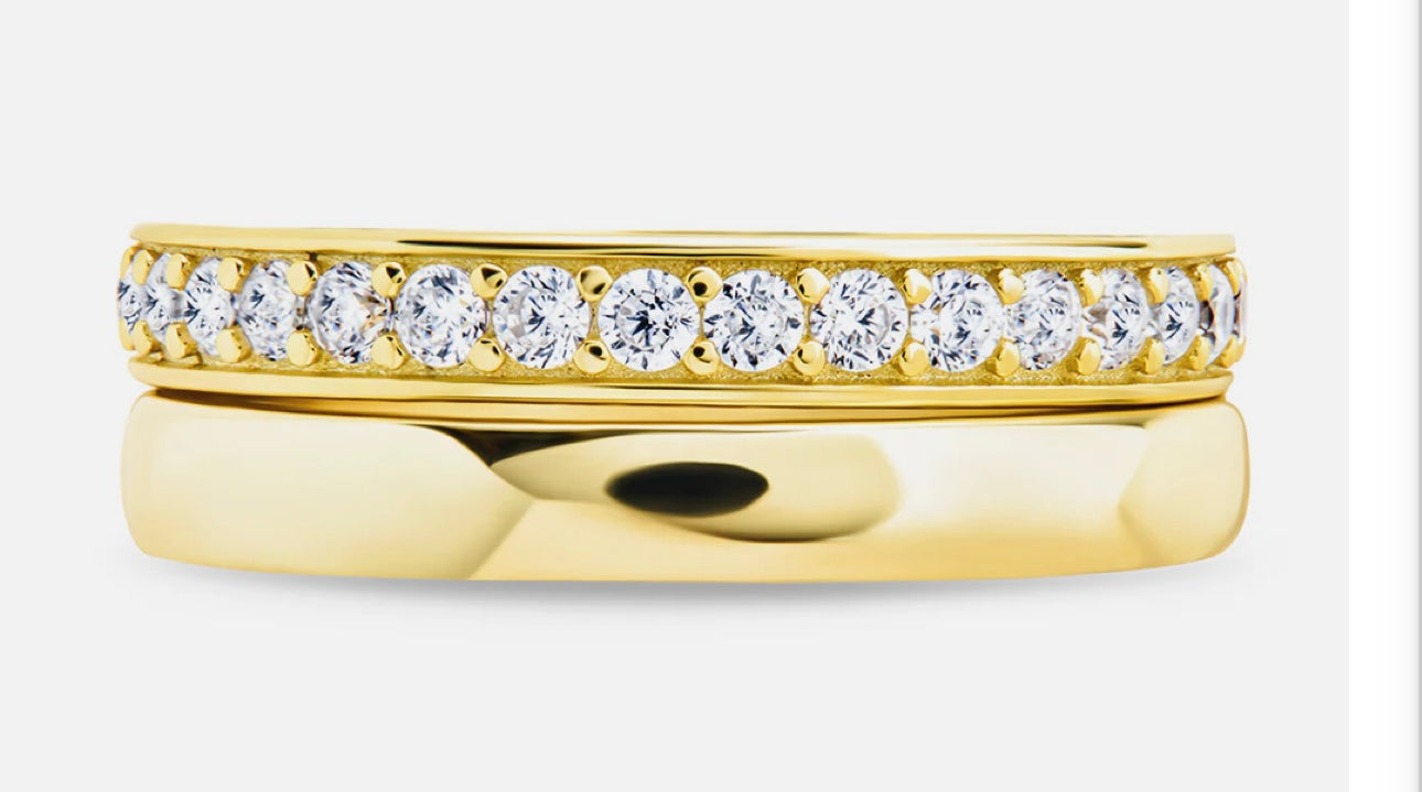 Sterling Silver Gold Jackie CZ Stacking 2 Ring Set