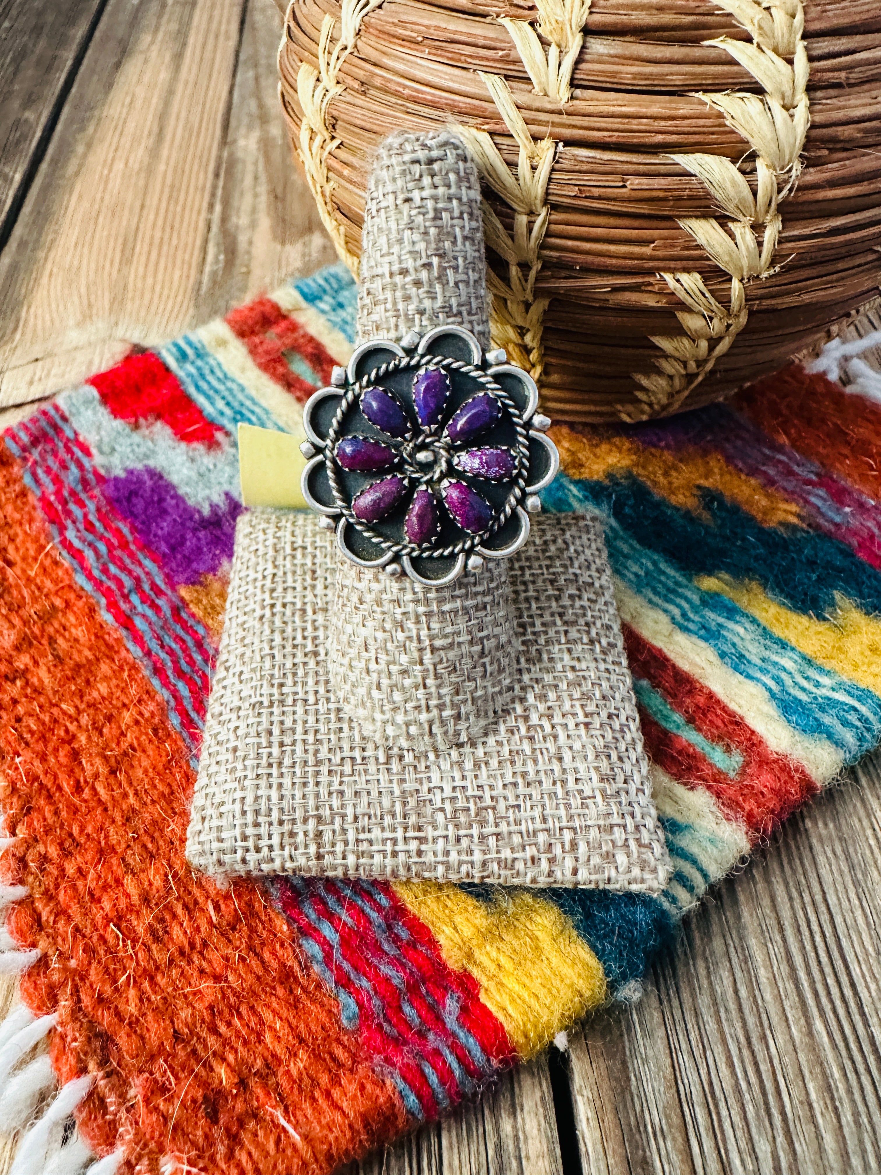 Old Pawn Handcrafted Purple Mojave & Sterling Silver Ring Size 9