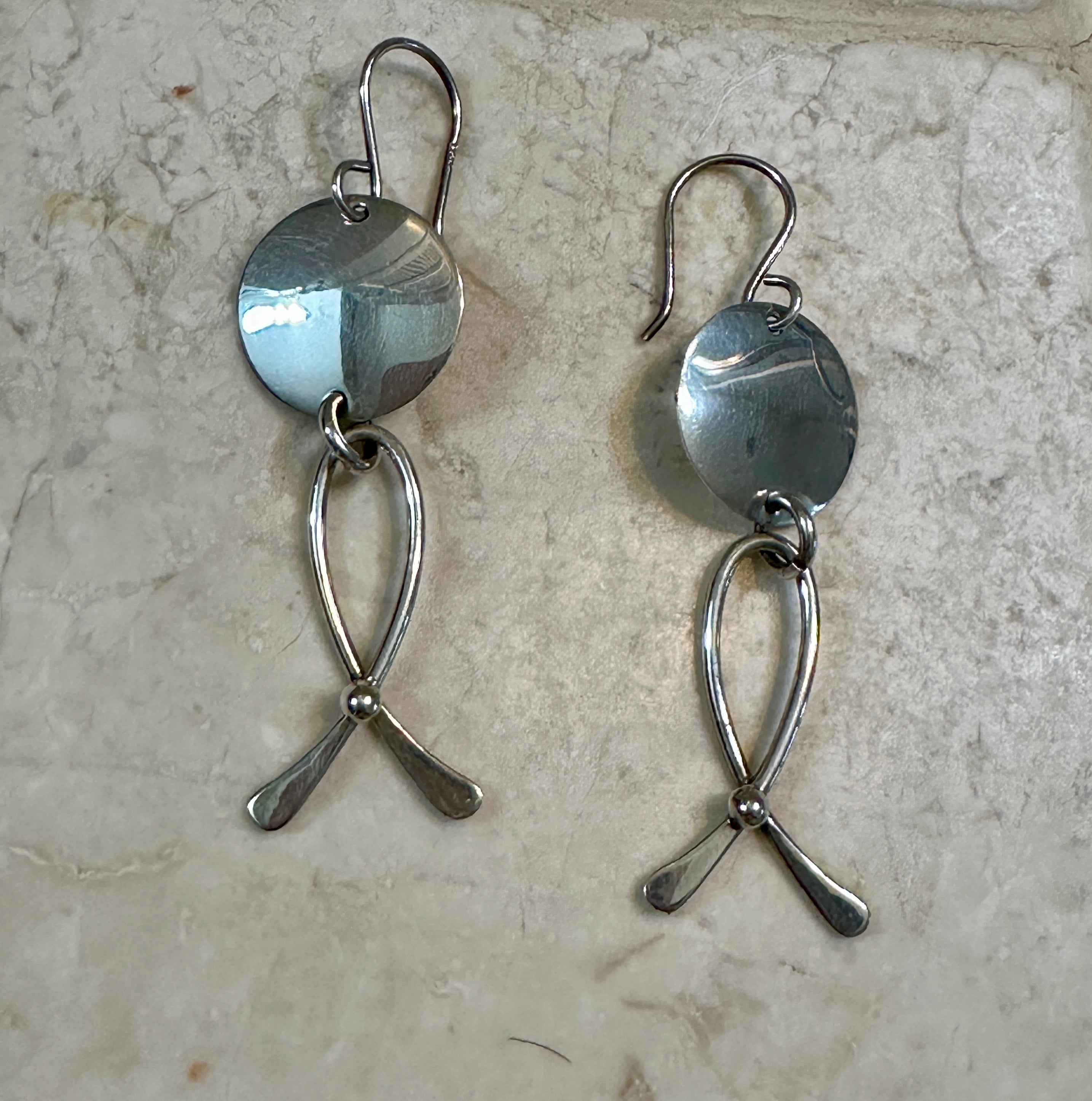 Disc w/ Ribbon Sterling Silver Earrings