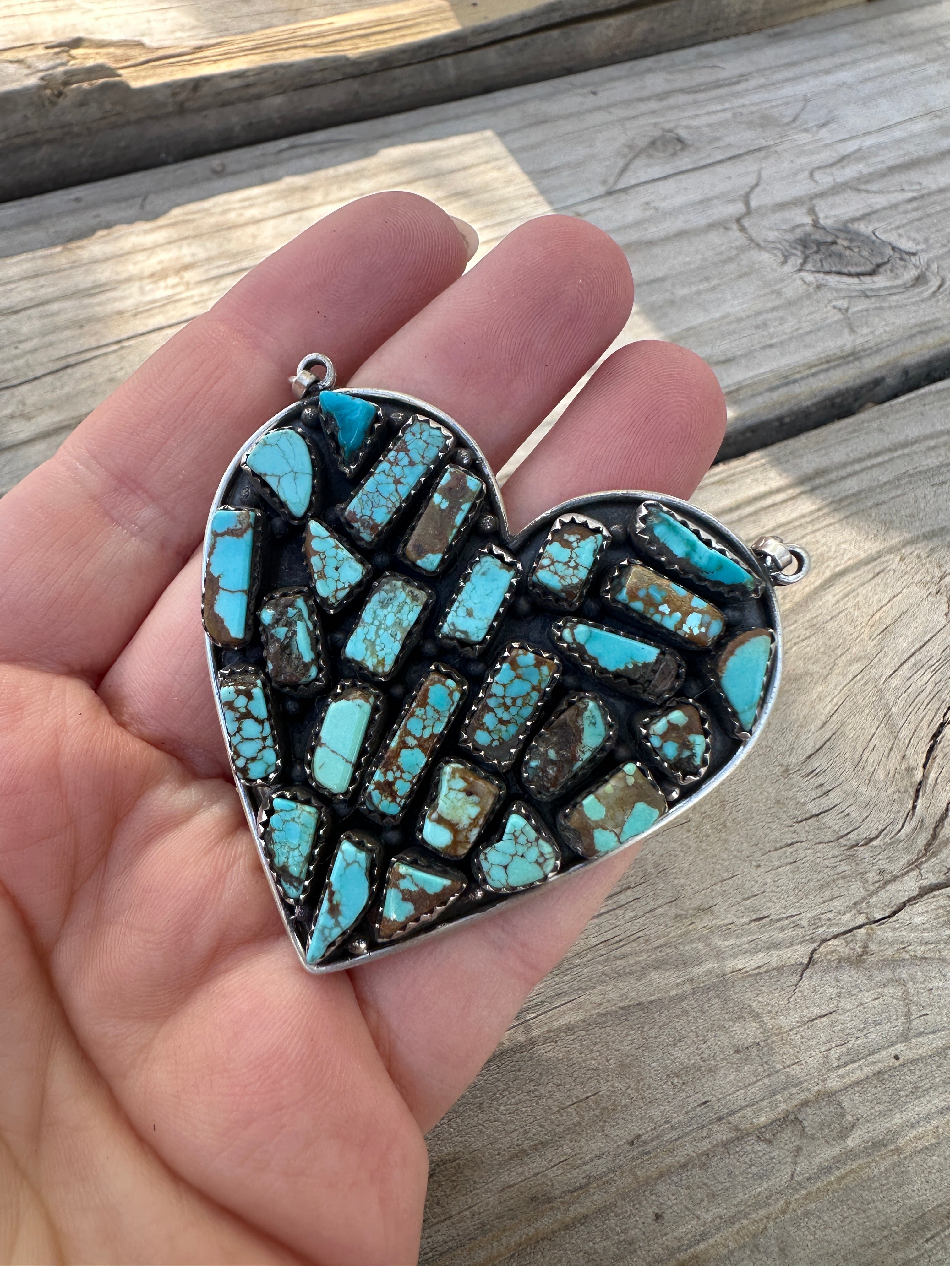 Handmade Number 8 Turquoise & Sterling Silver Heart Necklace