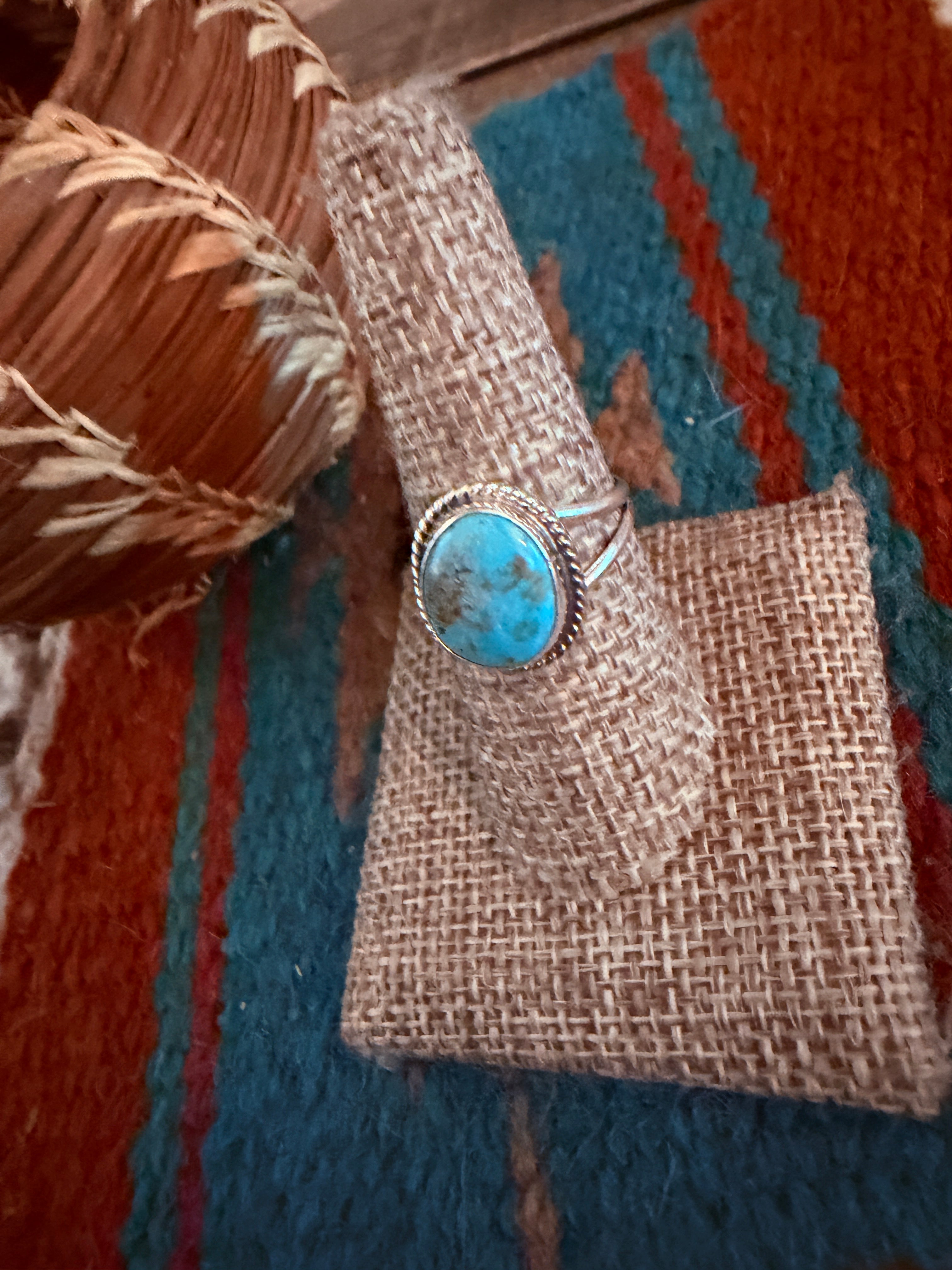 Handcrafted Turquoise & Sterling Silver Ring Size 8