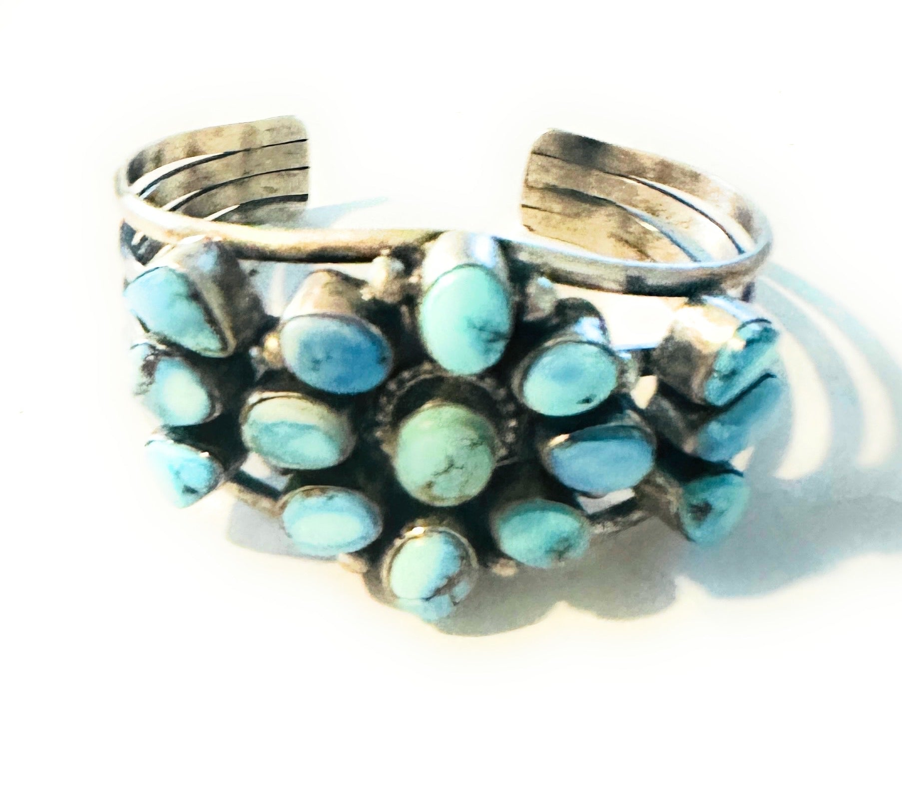 Handcrafted Golden Hills Turquoise & Sterling Silver Cluster Cuff Bracelet