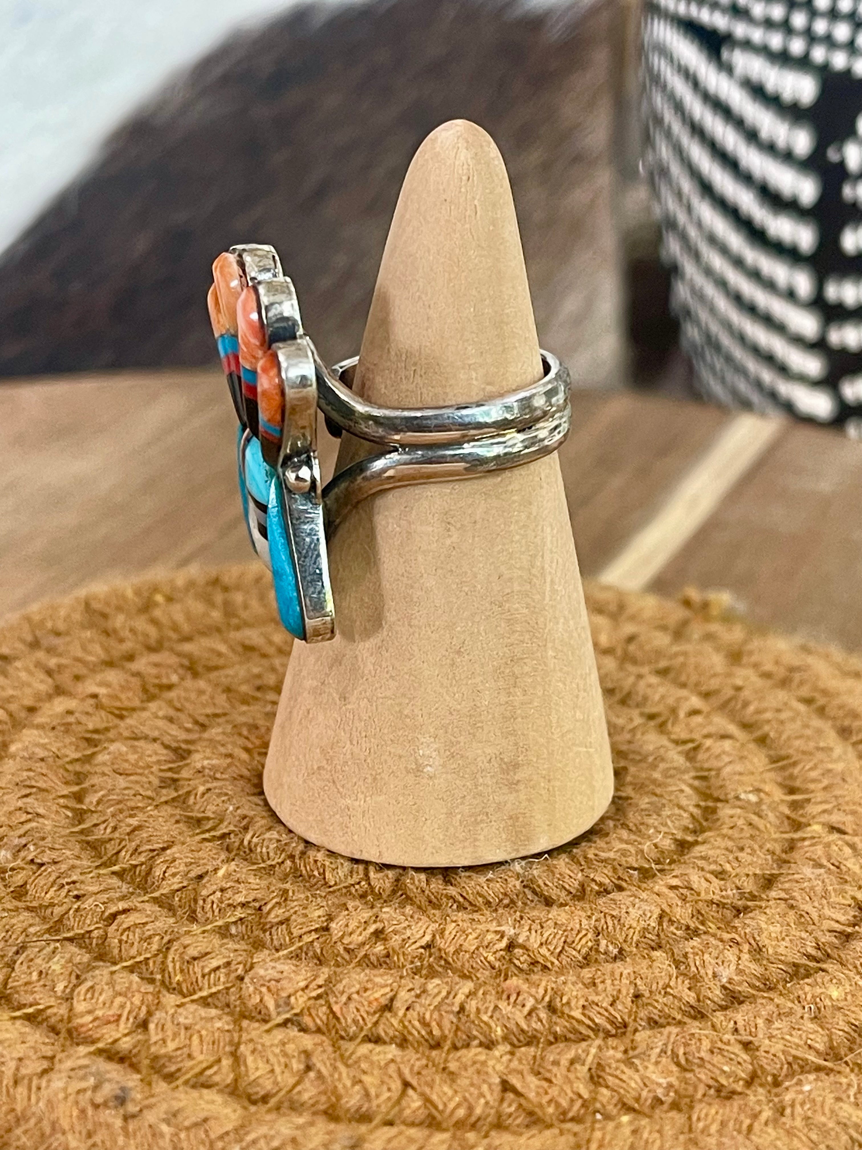 Handmade Sterling Silver & Multi Stone Sunface Adjustable Ring