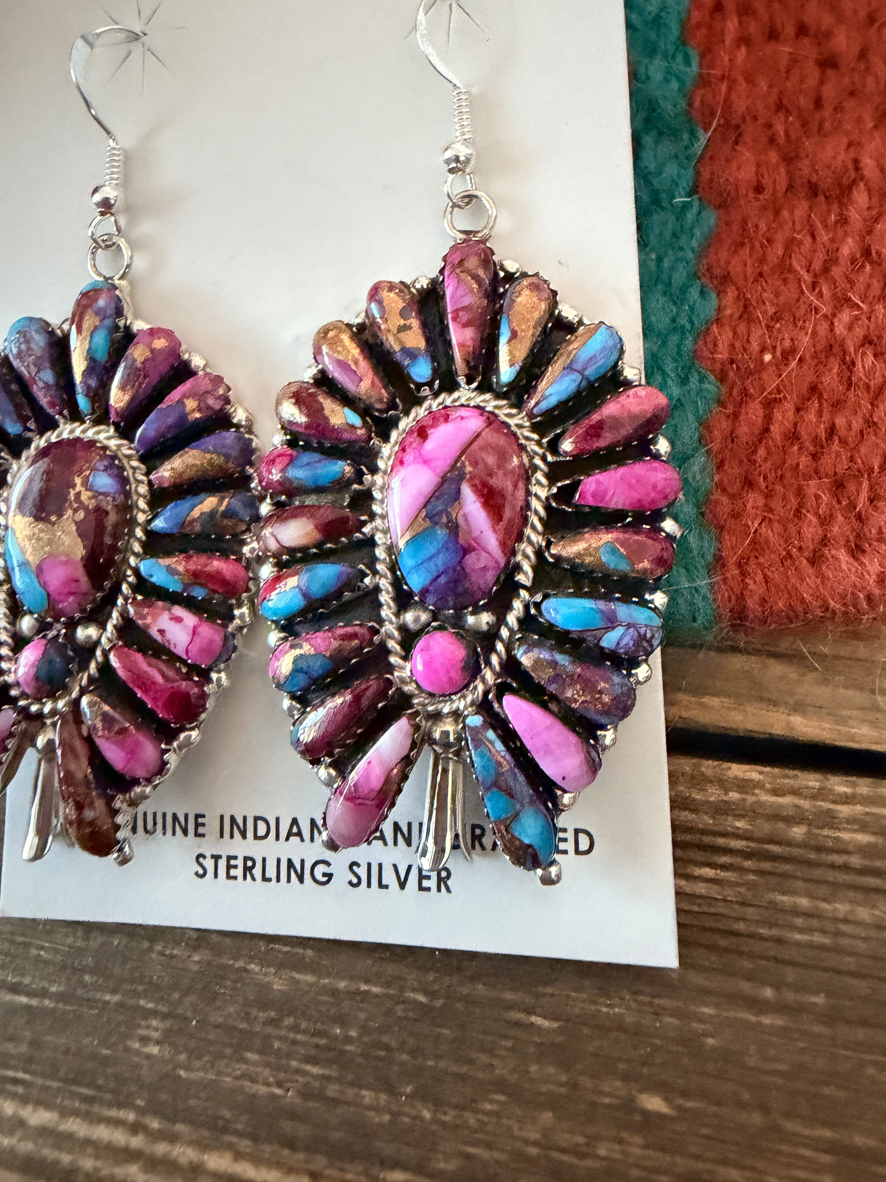 Handcrafted Pink Dream Mojave & Sterling Silver Cluster Dangle Earrings
