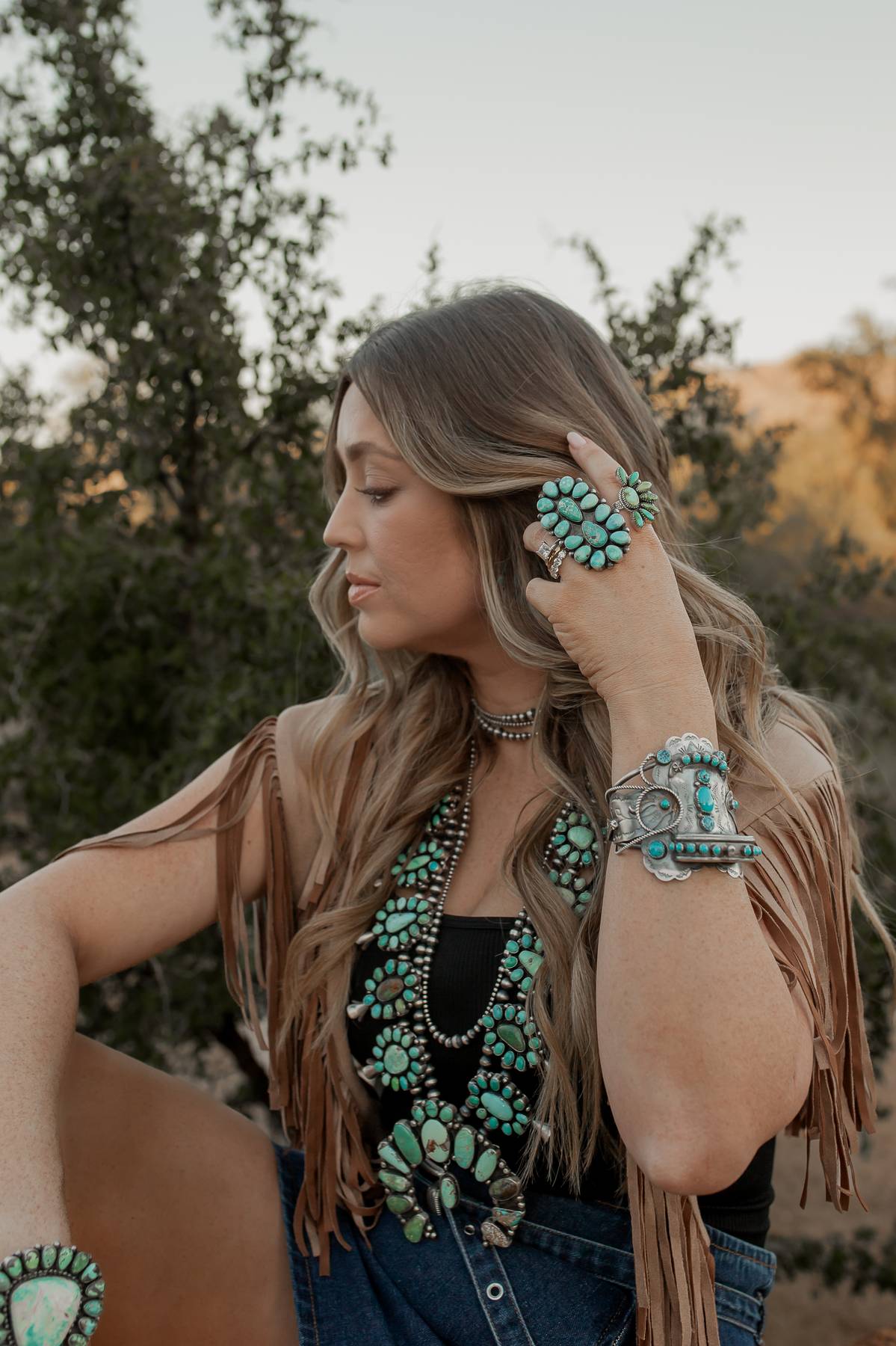 Navajo Sheila Becenti Carico Lake, Royston Turquoise & Sterling Squash Blossom Set