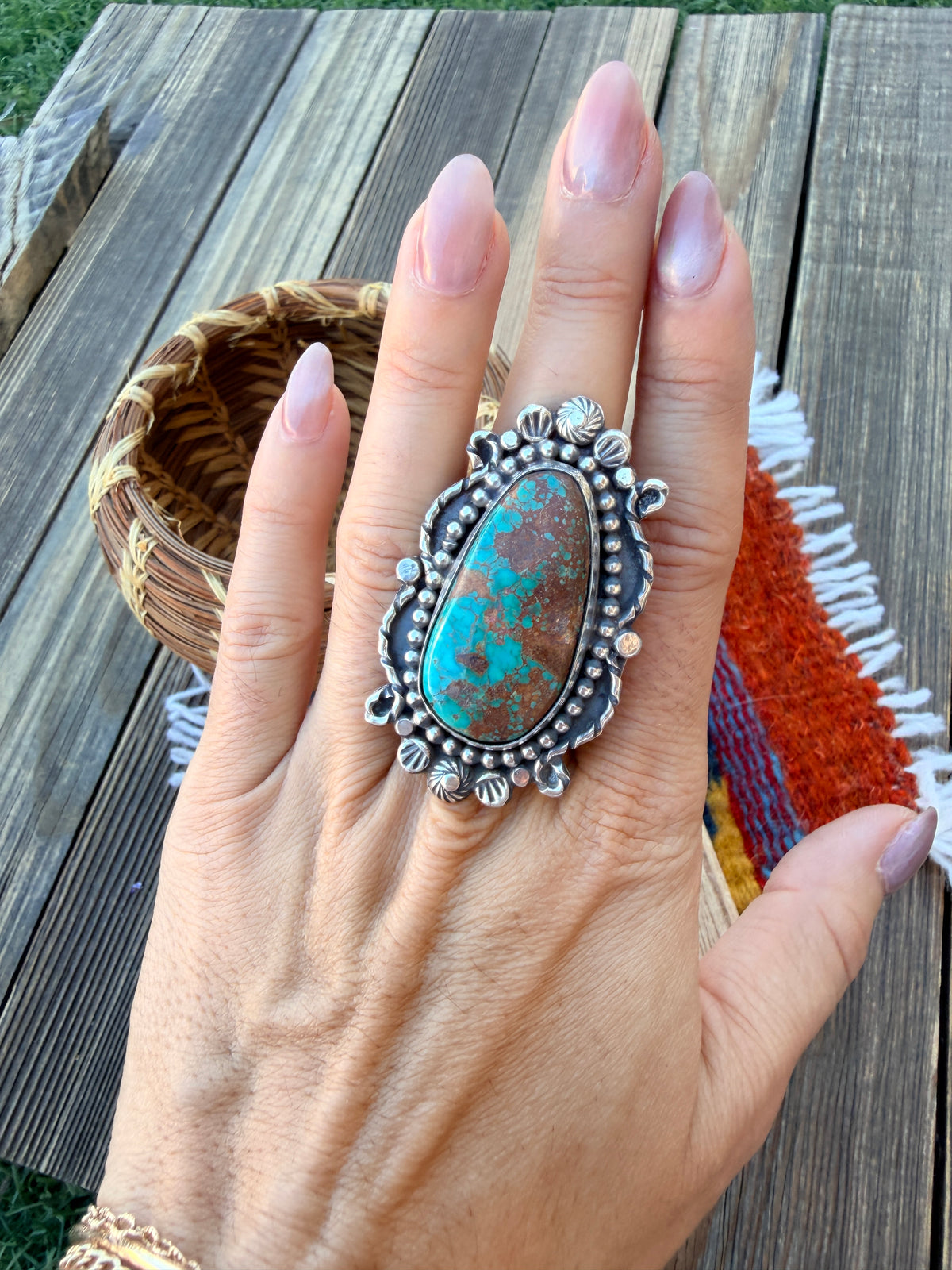 Handcrafted Royston Turquoise & Sterling Silver Ring 7.25 by Rosella Paxson