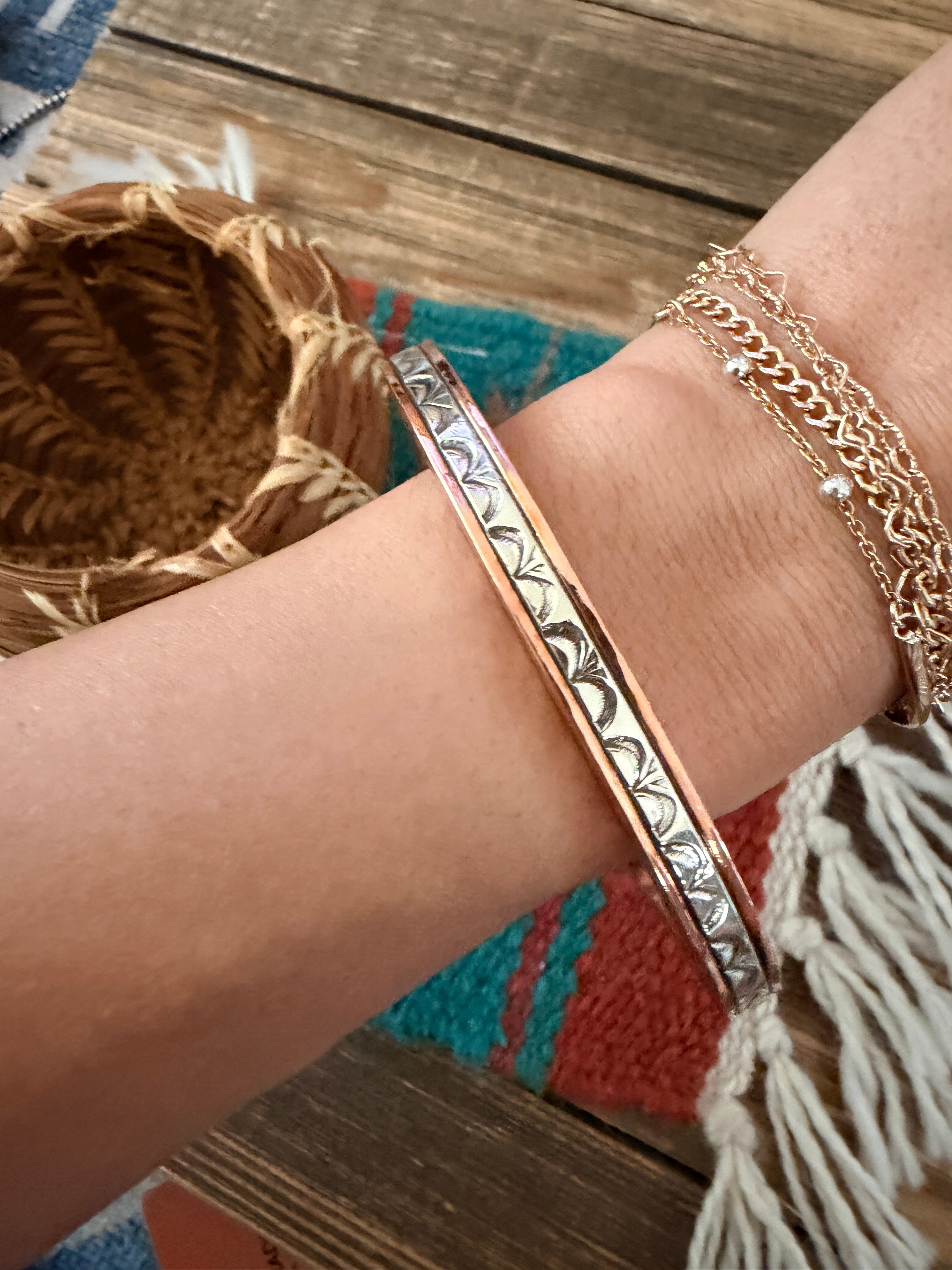 Handcrafted Copper & Sterling Silver Cuff Bracelet by Wylie Secatero
