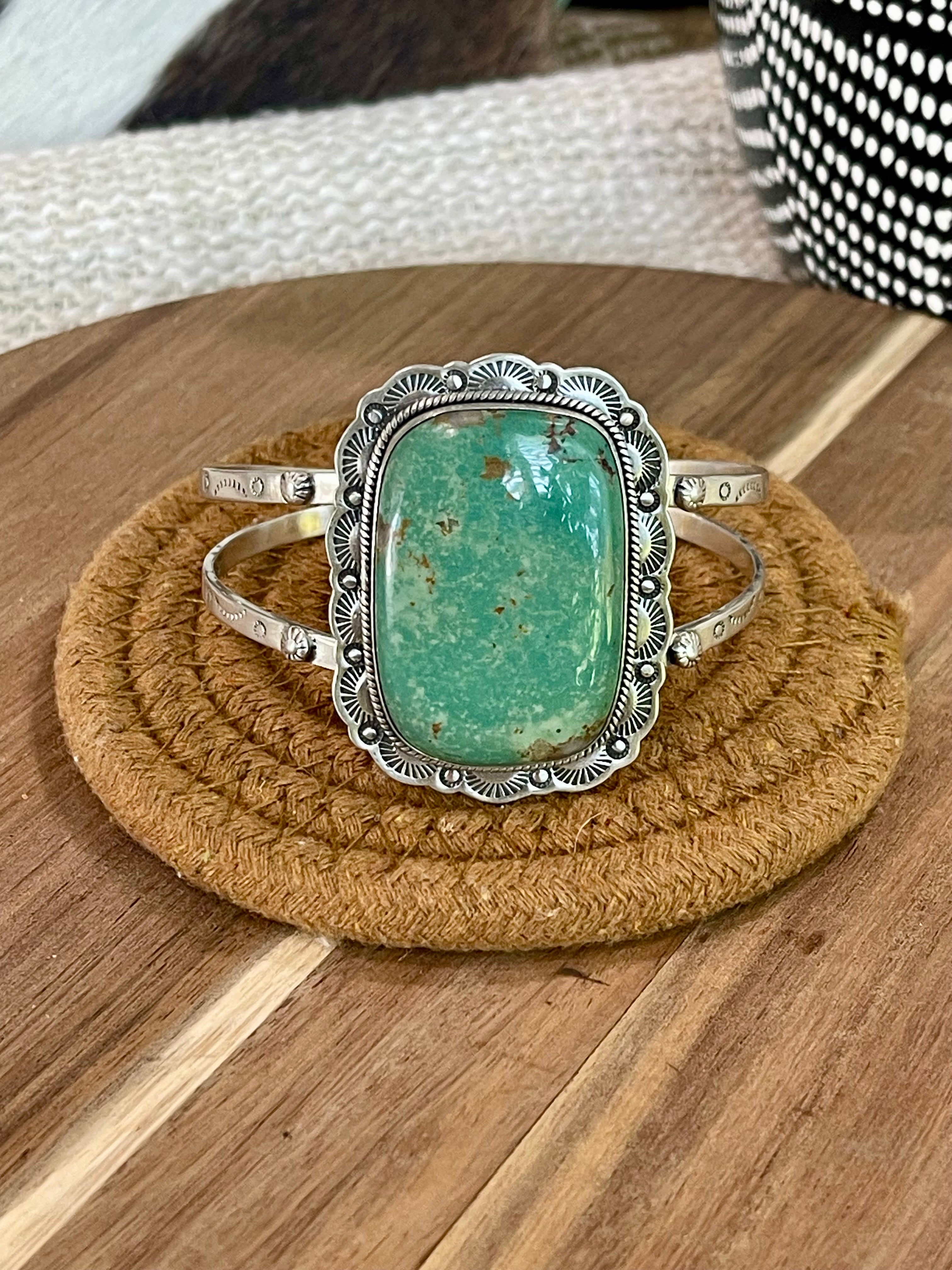 Gorgeous Handmade Sterling Silver & Royston Turquoise Cuff Bracelet