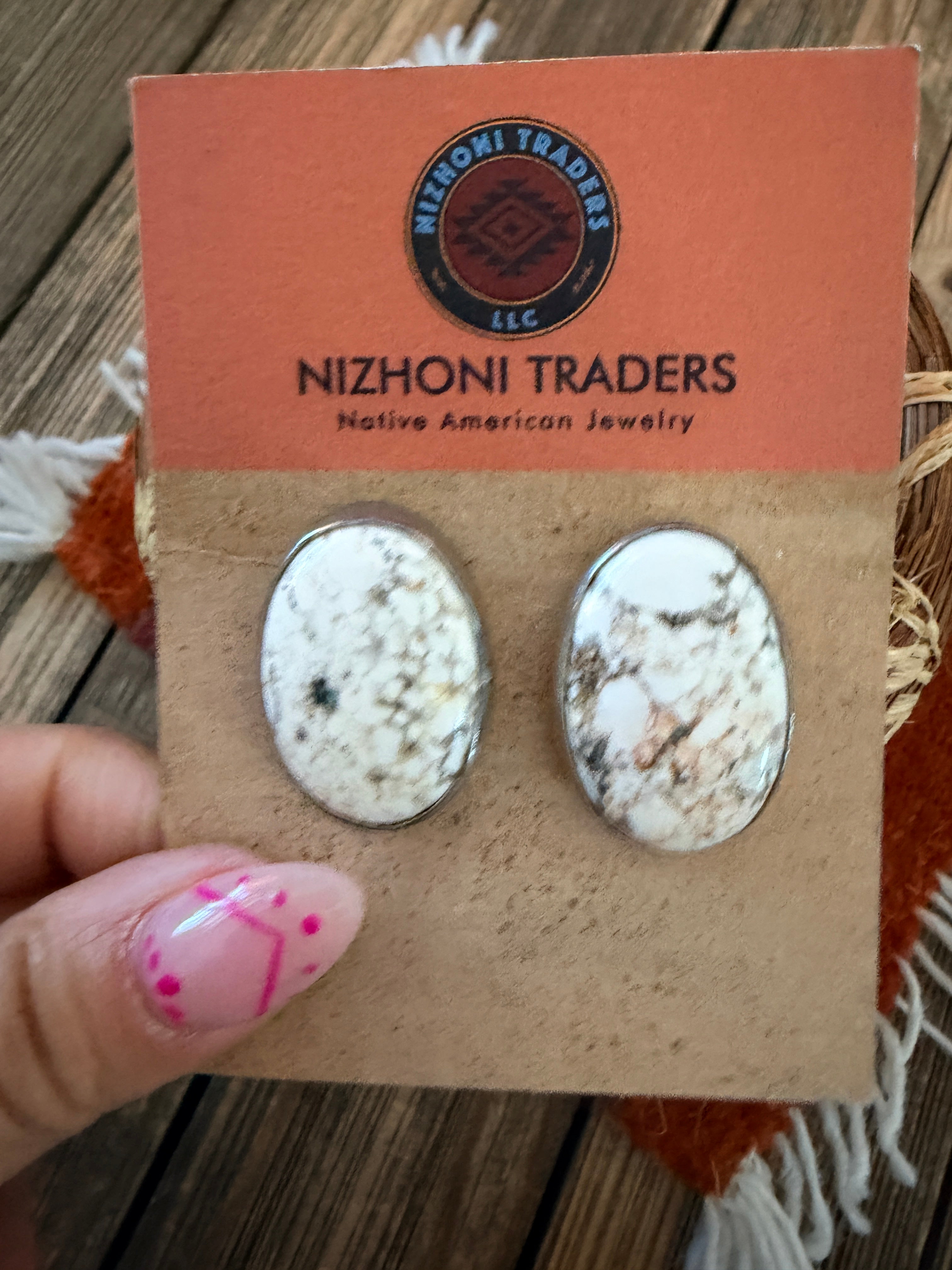 Handcrafted White Buffalo & Sterling Silver Post Earrings