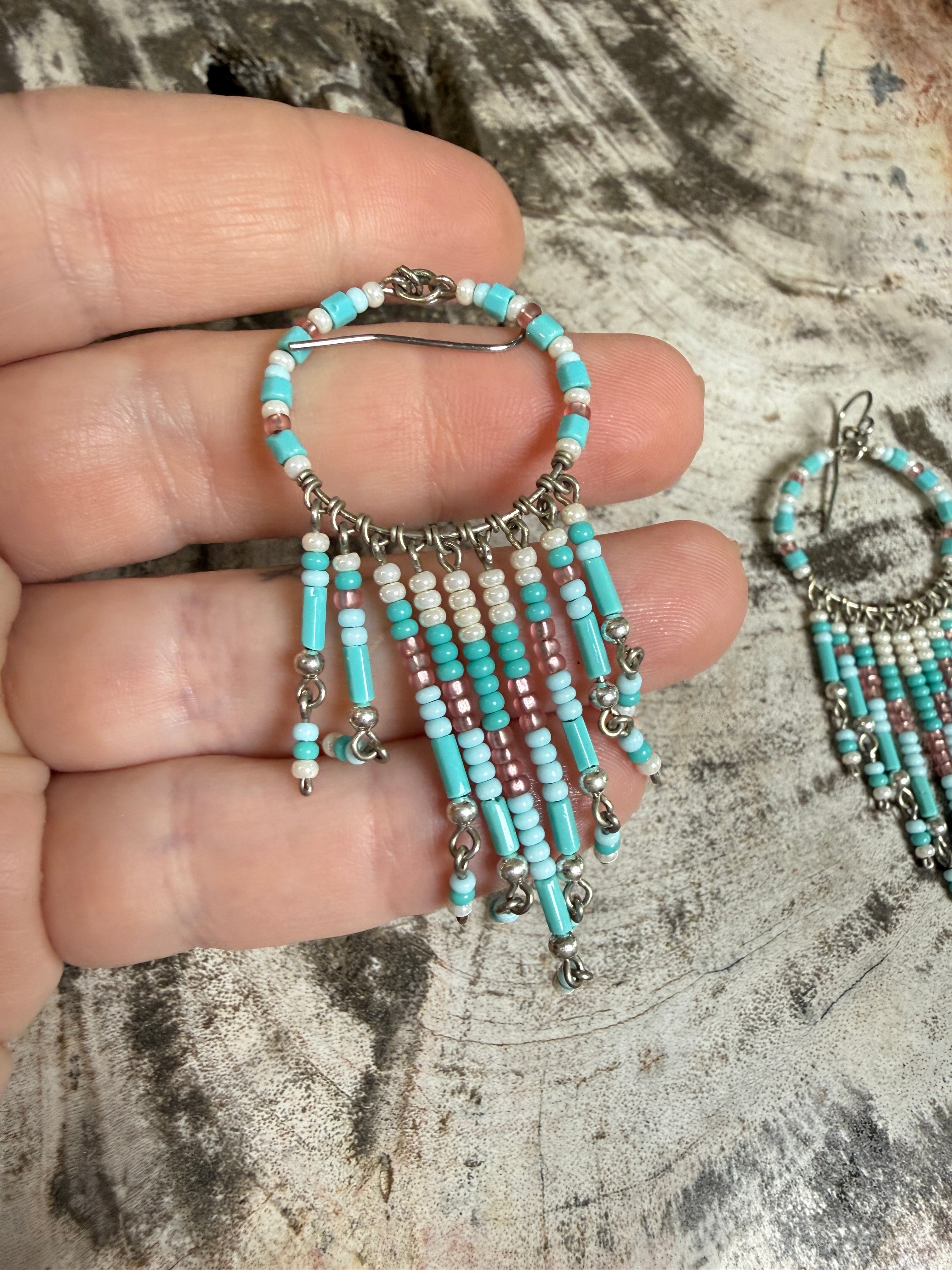 “The Golden Collection” Wild Blue Hoops Handmade Multi Color Beaded Earrings