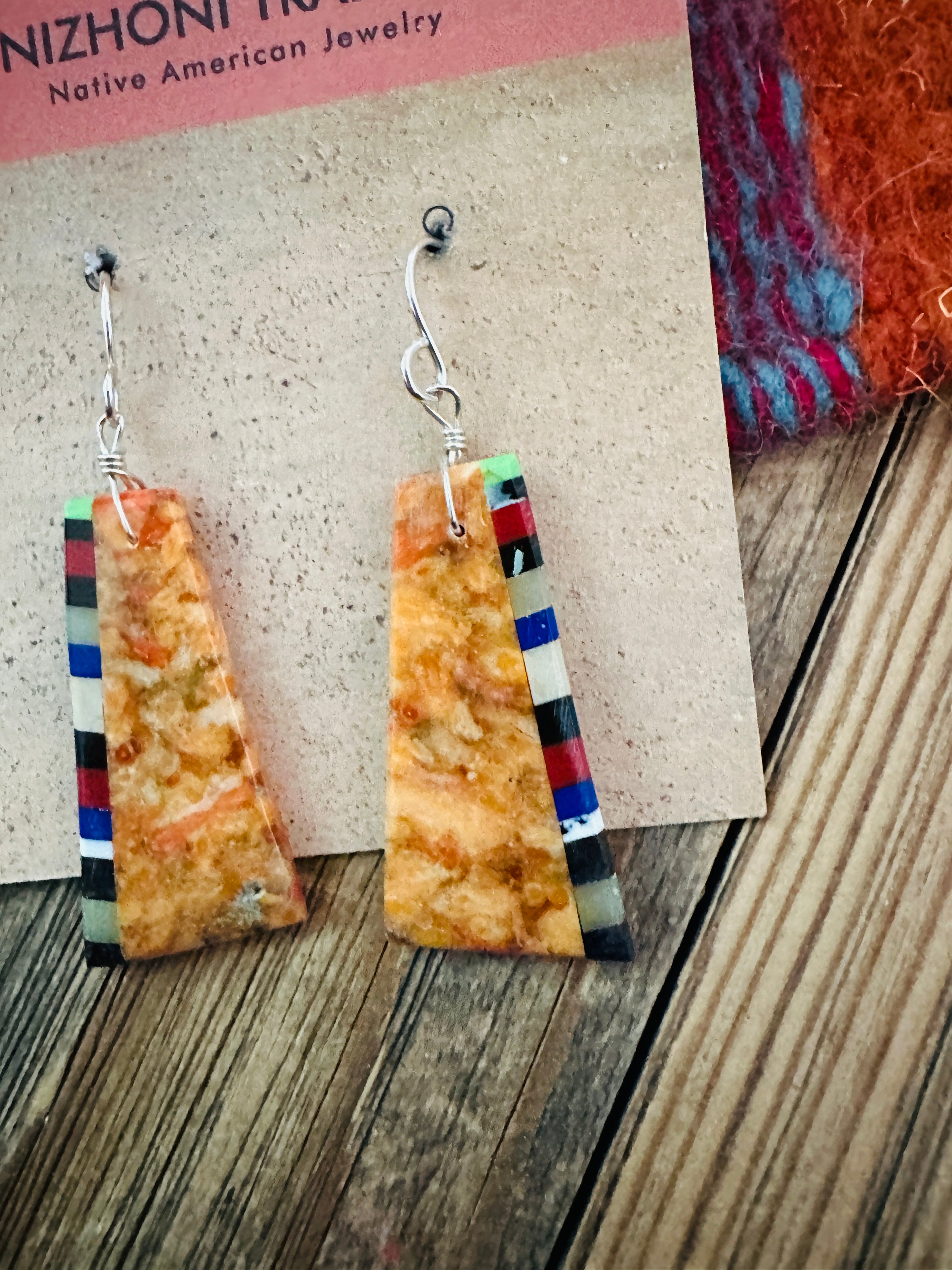 Handcrafted Multi Stone Inlay Slab Dangle Earrings