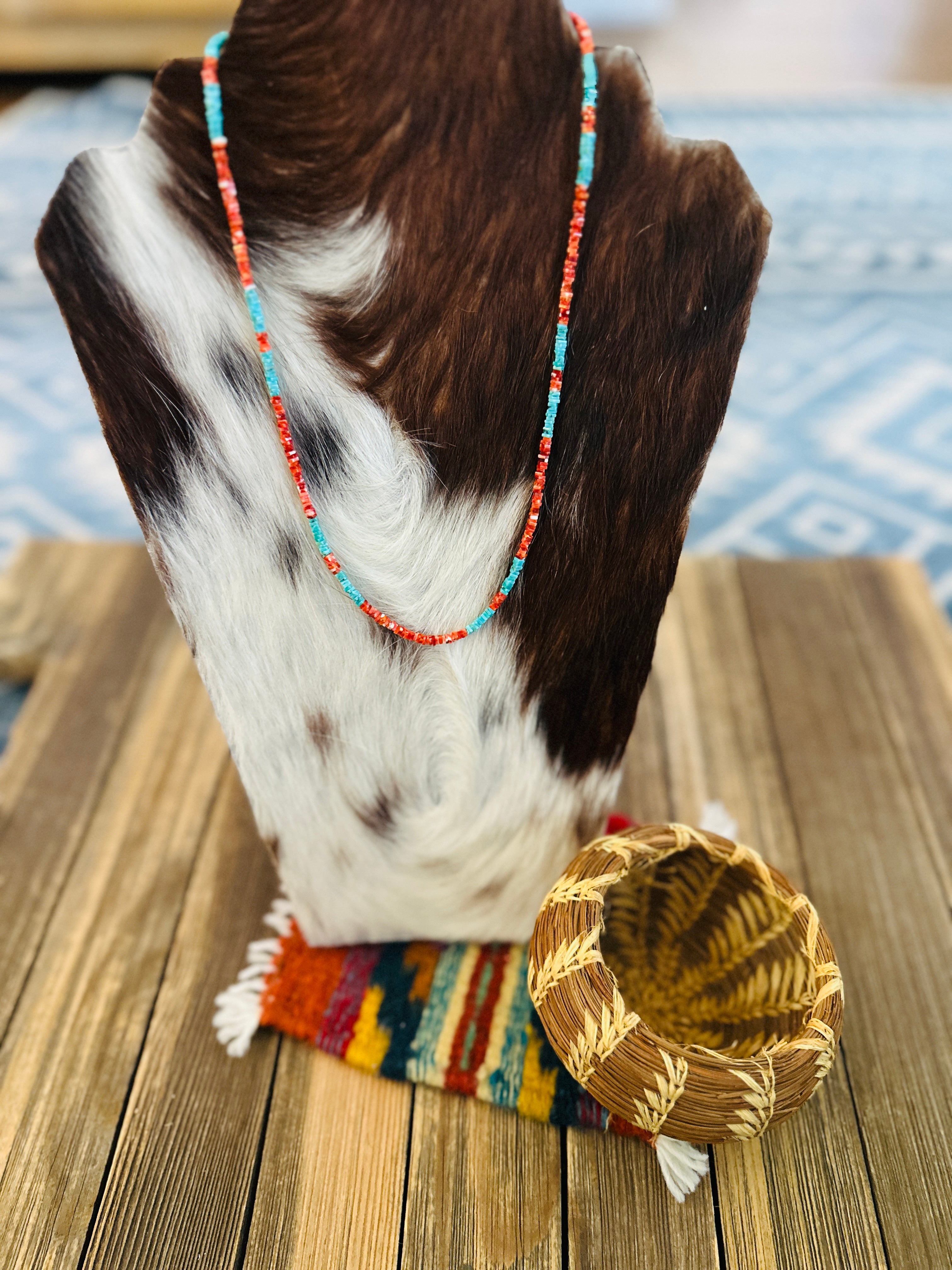 Handcrafted Turquoise & Spiny Oyster 20” Beaded Necklace