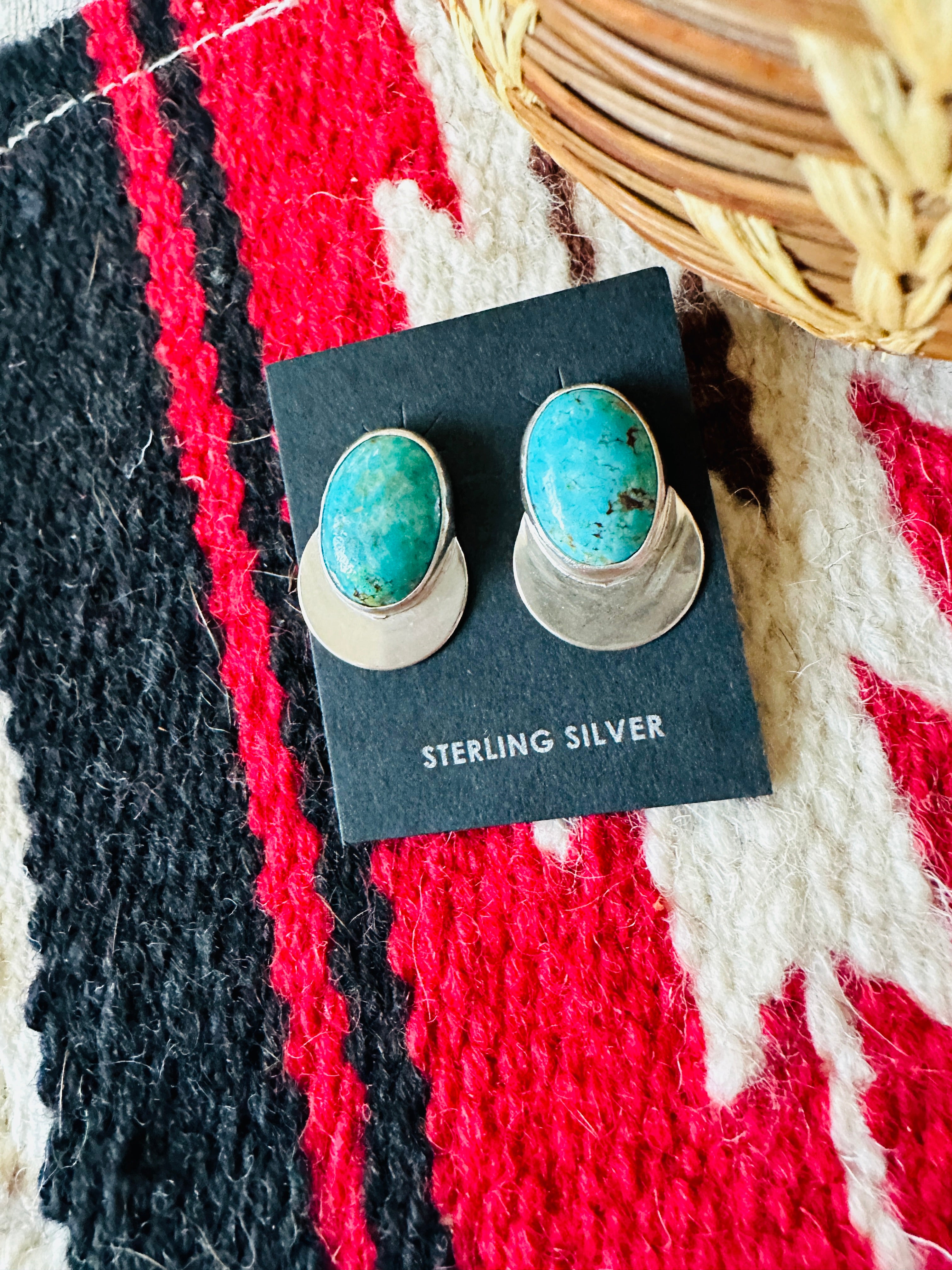 Handcrafted Turquoise & Sterling Silver Post Earrings