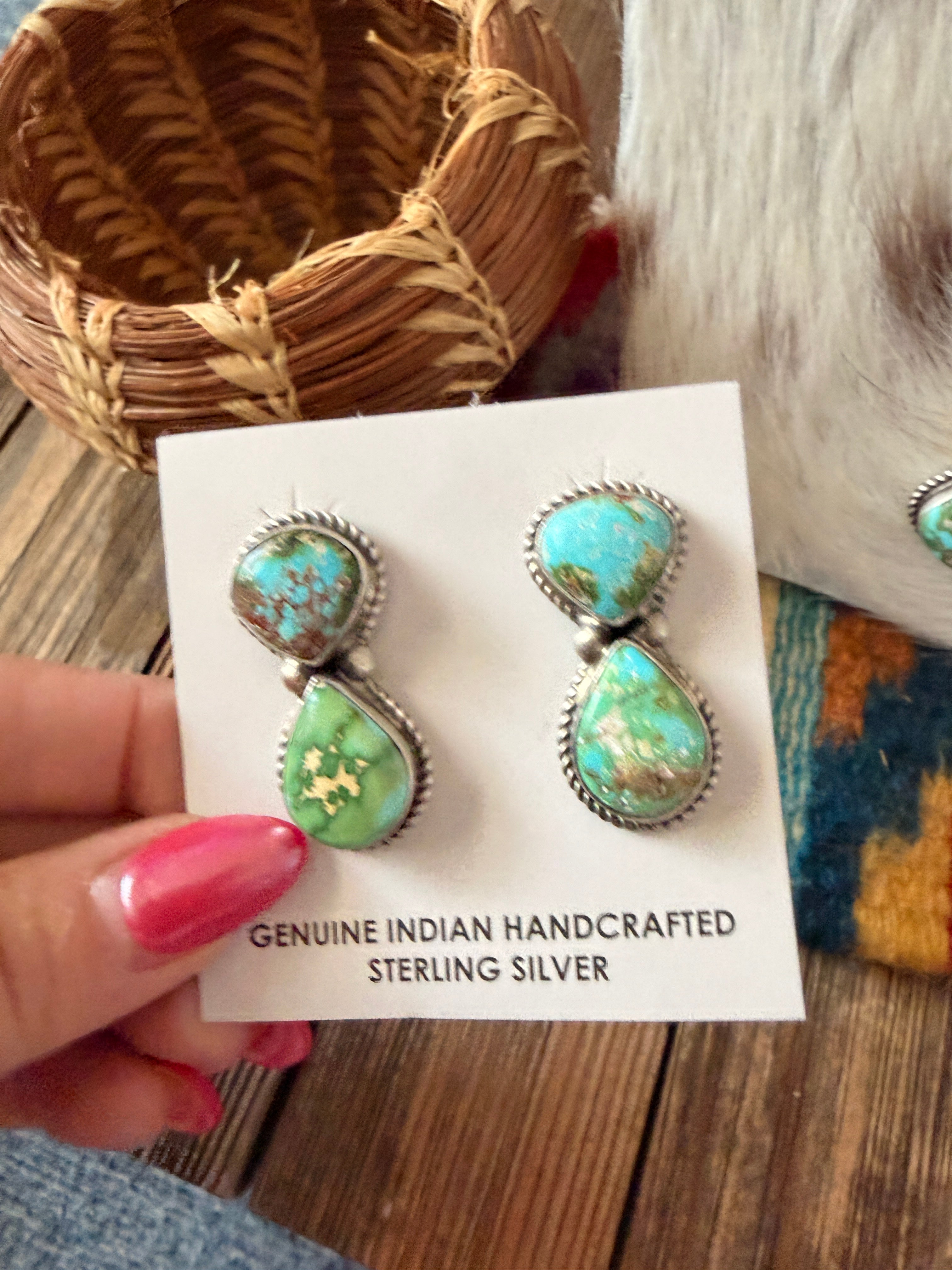 Handcrafted Sonoran Mountain Turquoise & Sterling Silver Necklace and Earring Set
