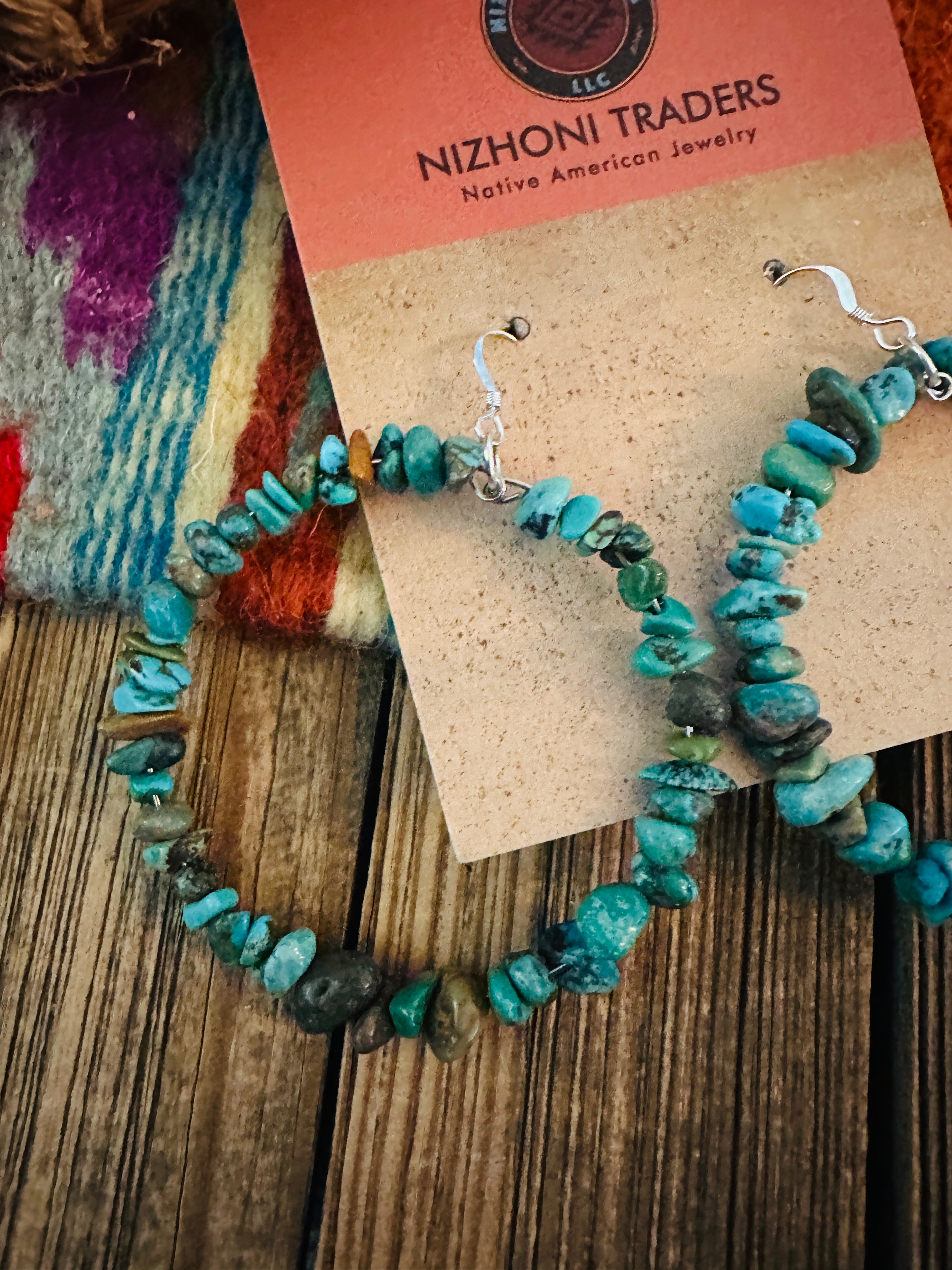 Handcrafted Turquoise & Sterling Silver Beaded Dangle Hoop Earrings