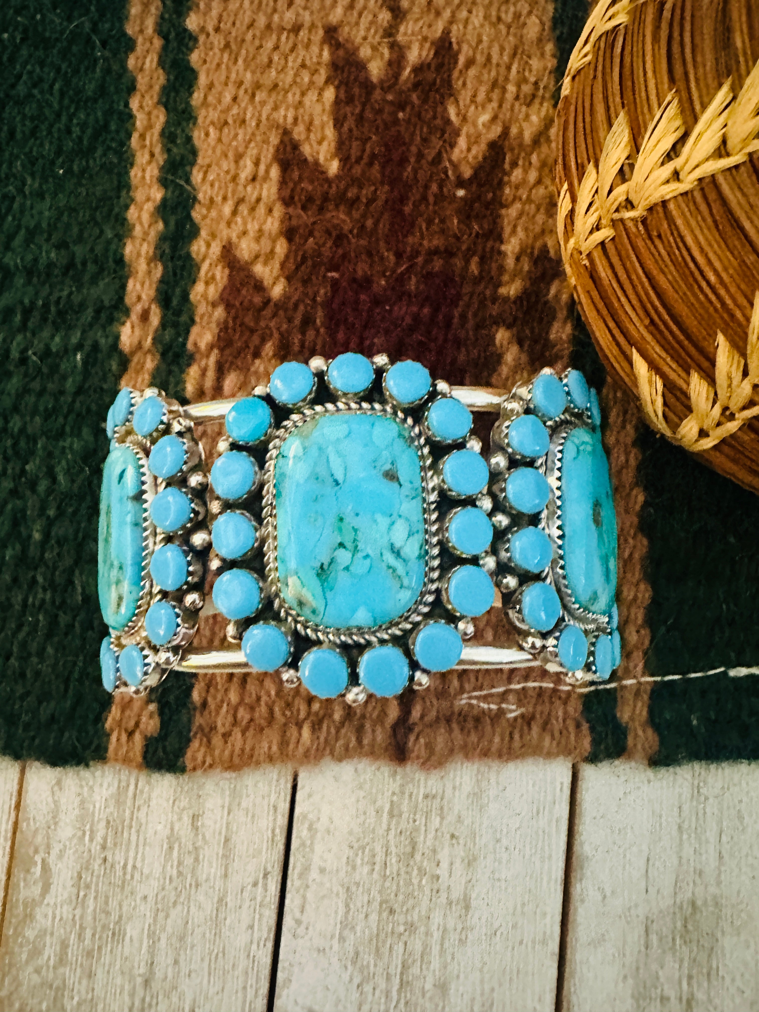 Navajo Kingman Turquoise & Sterling Silver Cuff Bracelet /