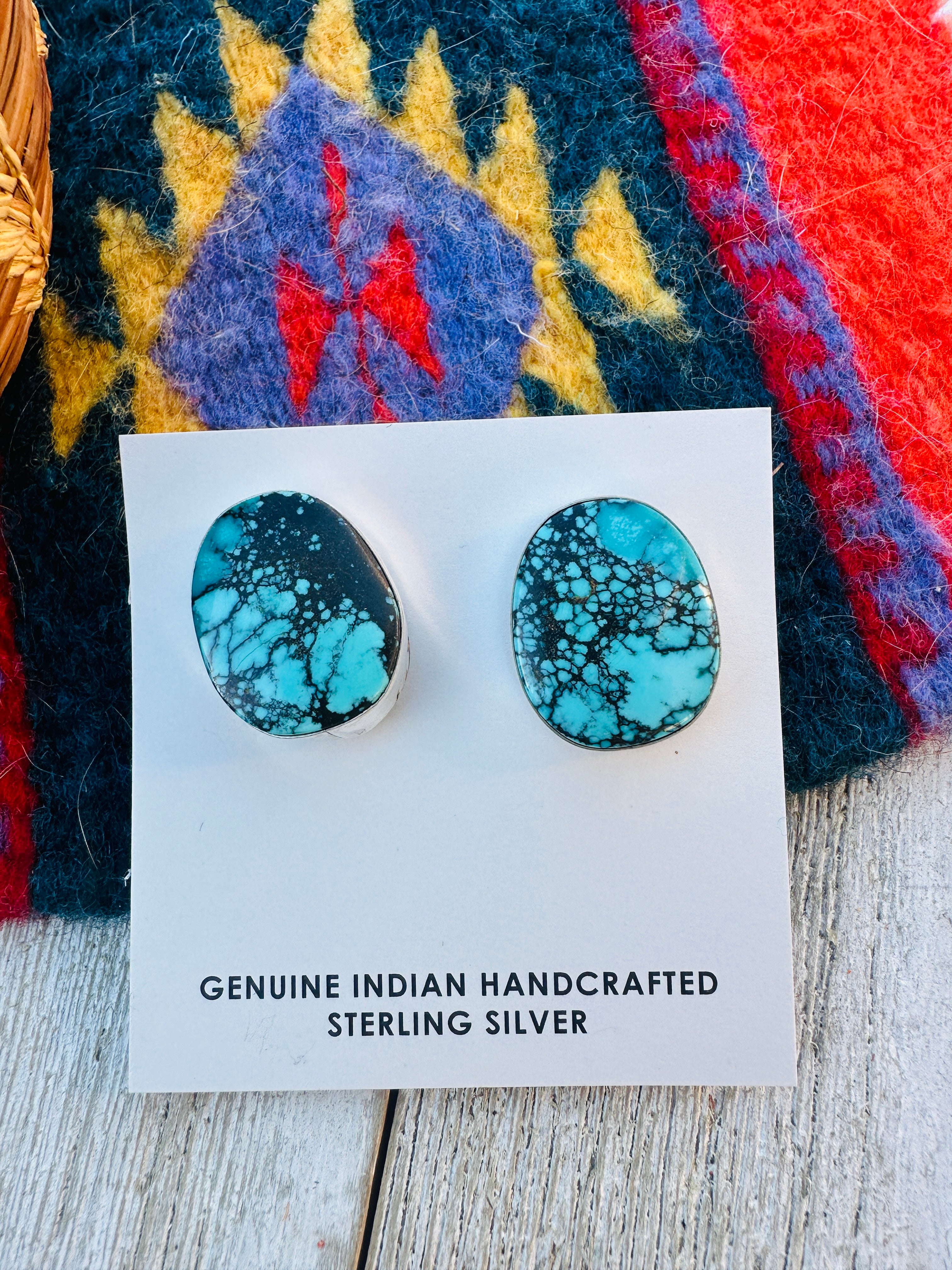 Handcrafted Kingman Web Turquoise & Sterling Silver Post Earrings