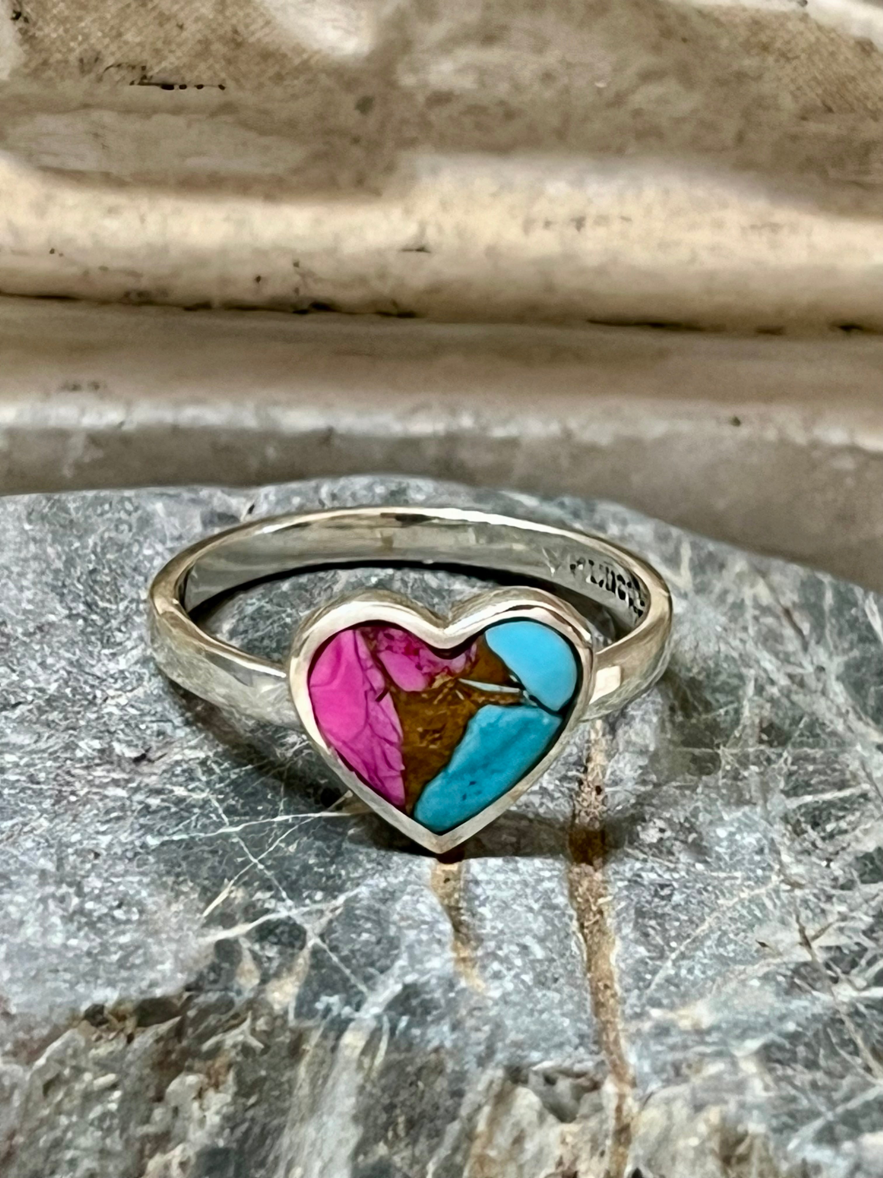 Cotton Candy Sterling Silver Heart Ring Size 9