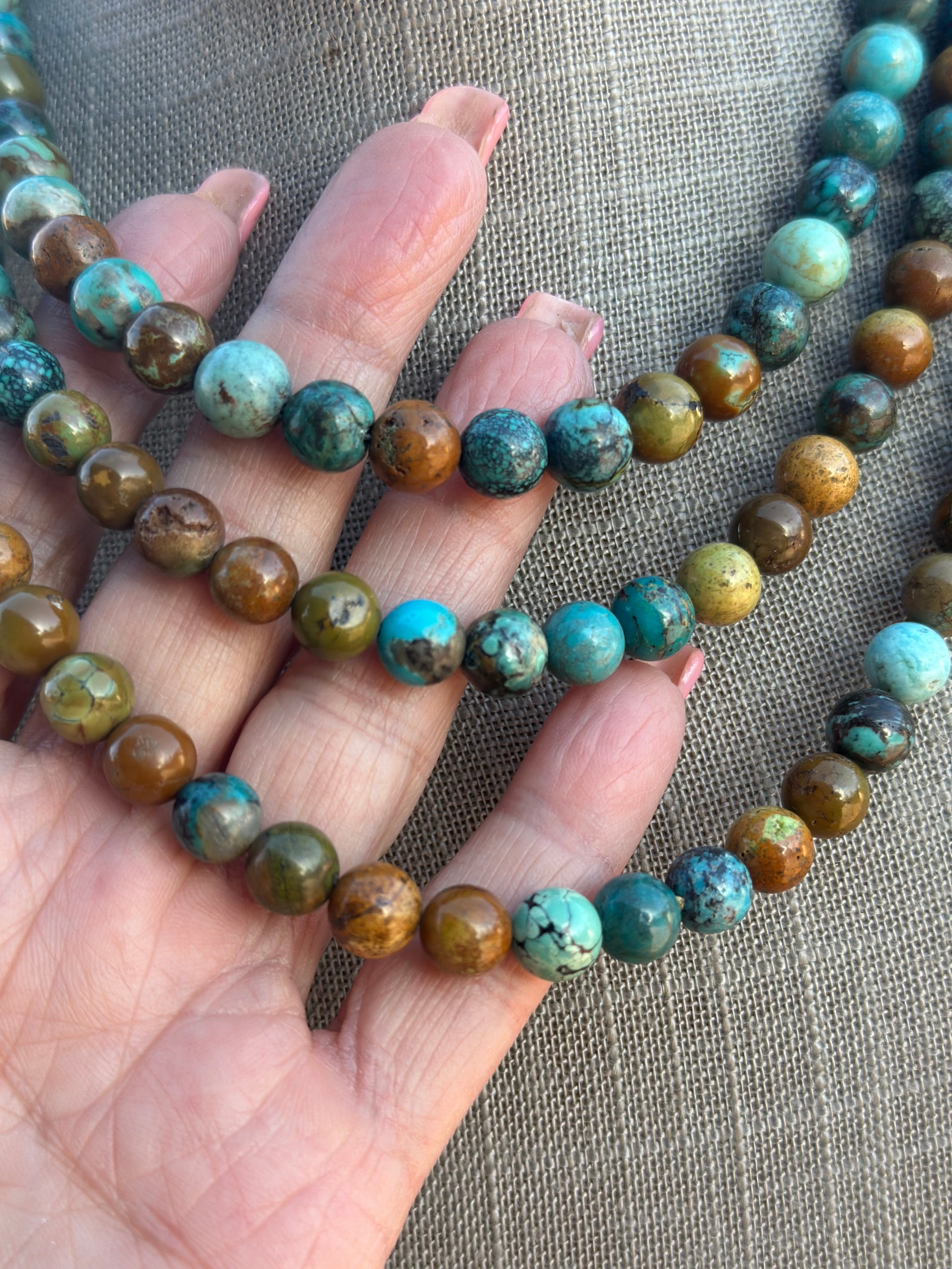 Turquoise & Sterling Silver 8mm Beaded Necklace
