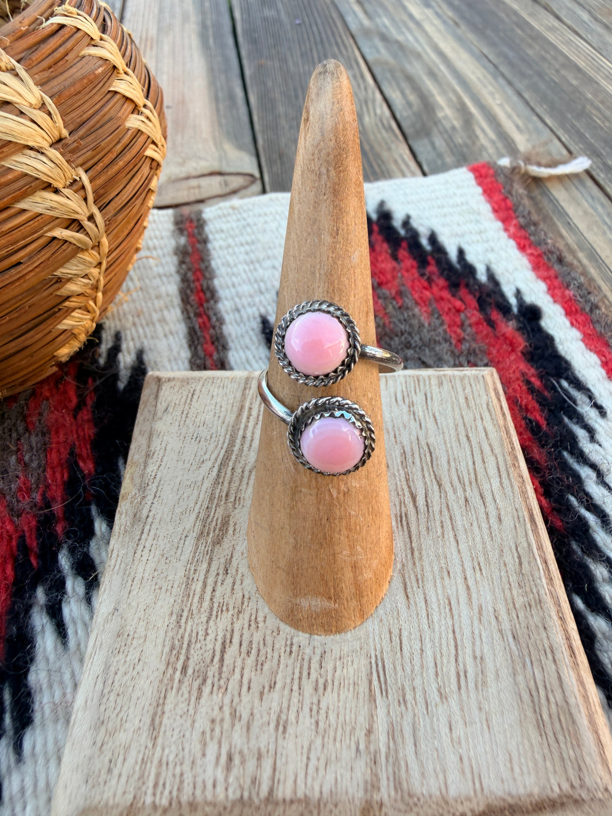 Handcrafted Queen Pink Conch & Sterling Silver Adjustable Ring