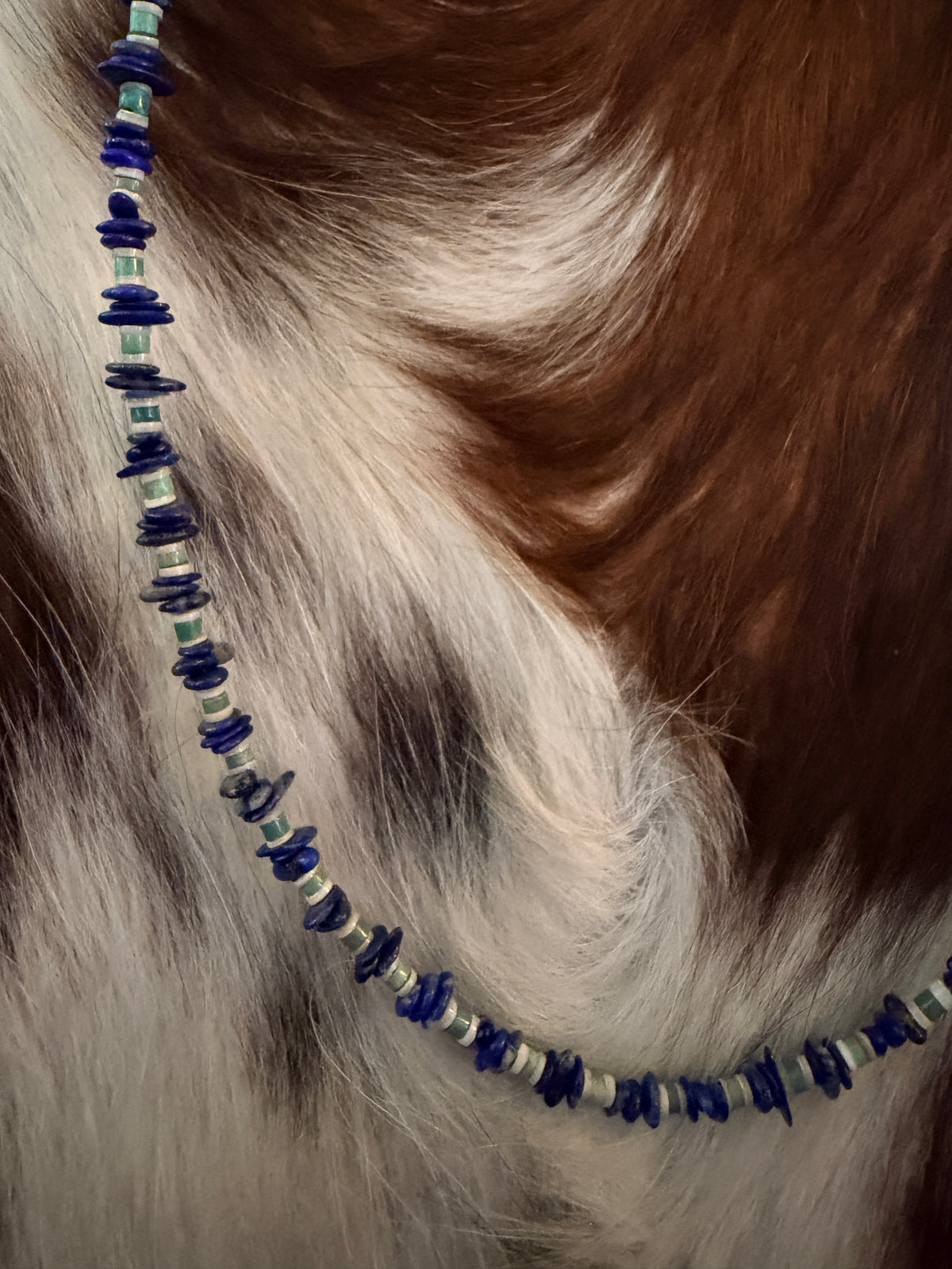 Handcrafted Lapis & Heishi Shell 16” Beaded Necklace