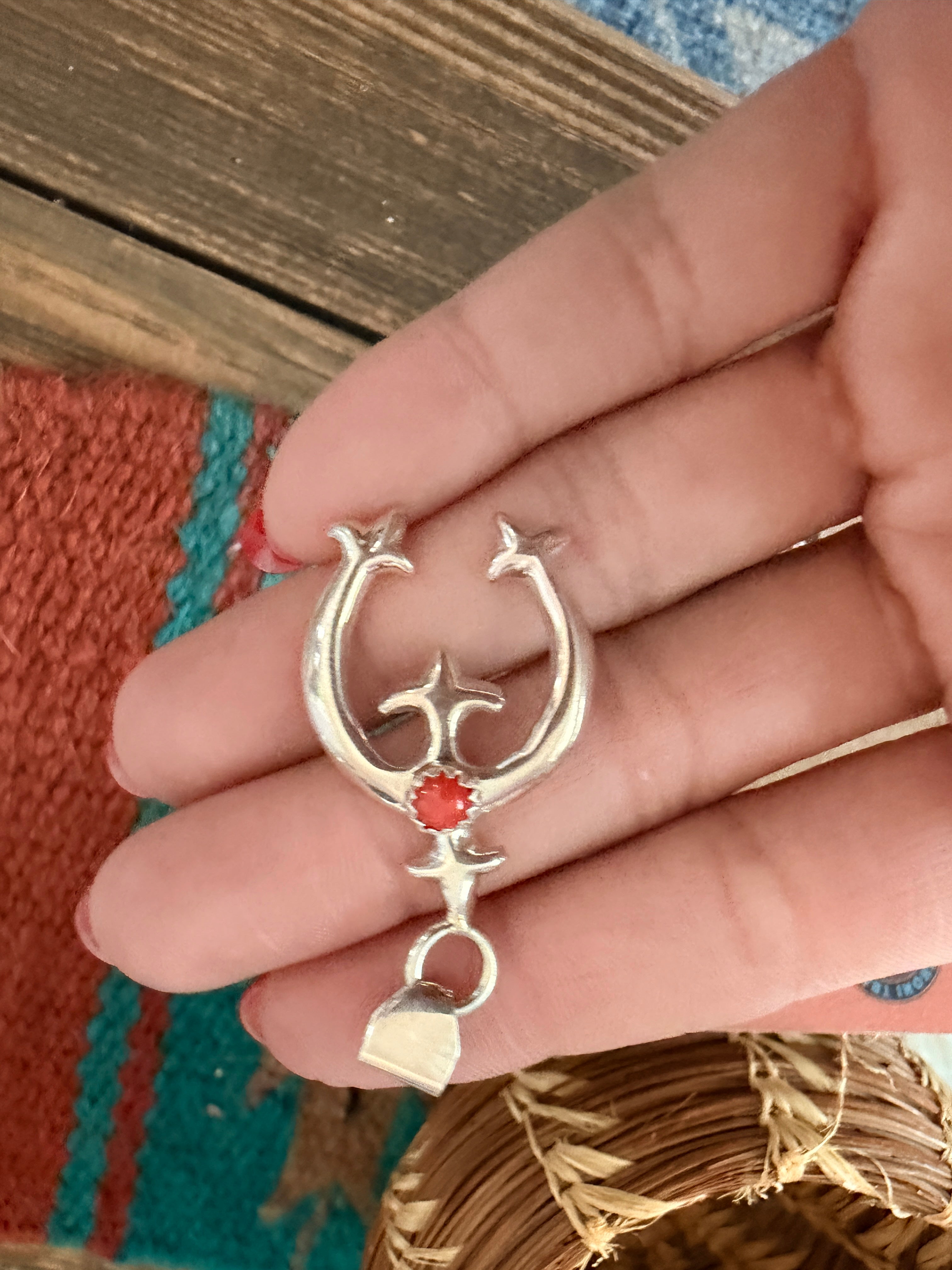 Handcrafted Coral & Sterling Silver Naja Earring and Pendant Set