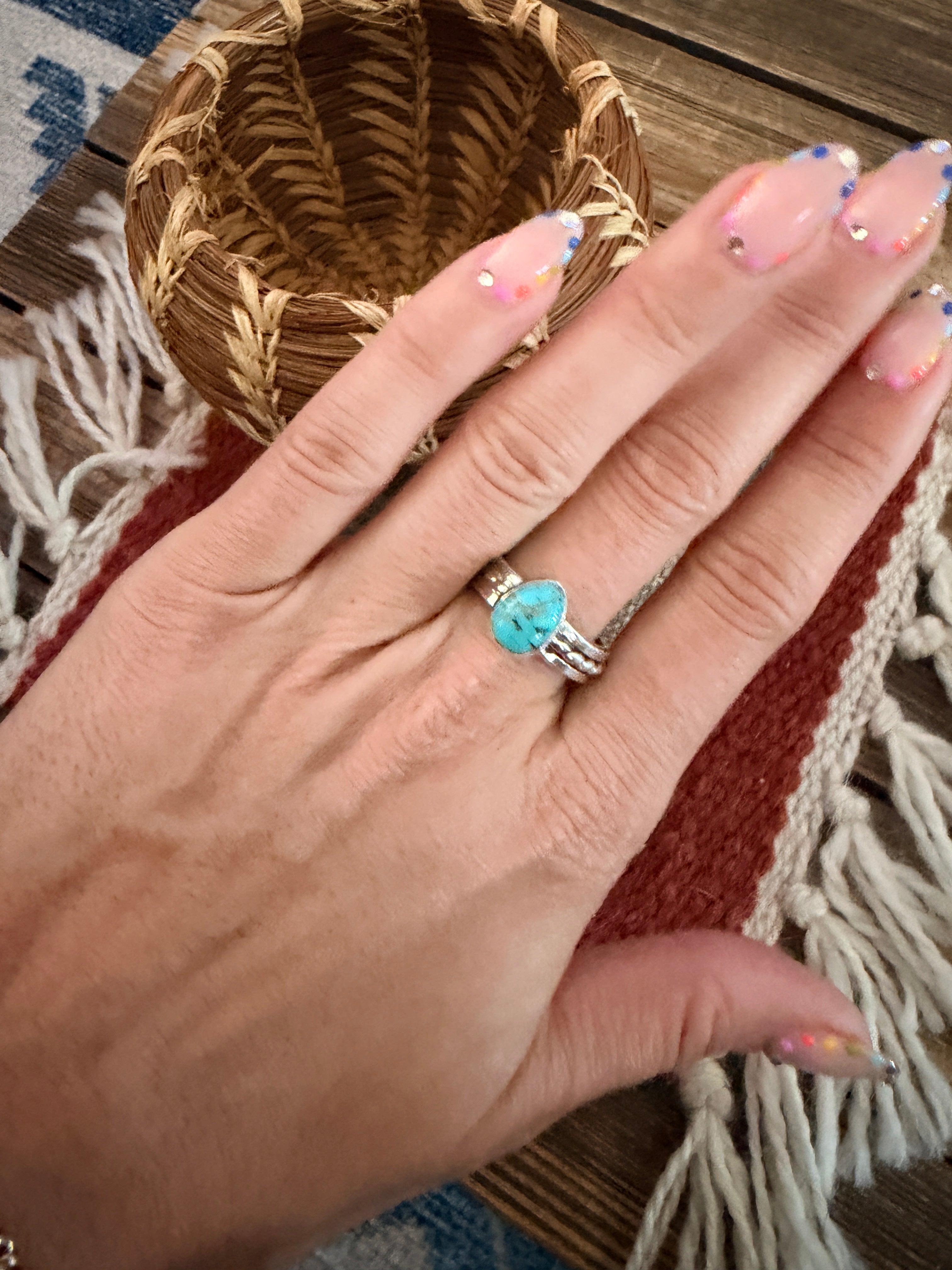Handcrafted Turquoise & Sterling Silver Ring Size 7.25