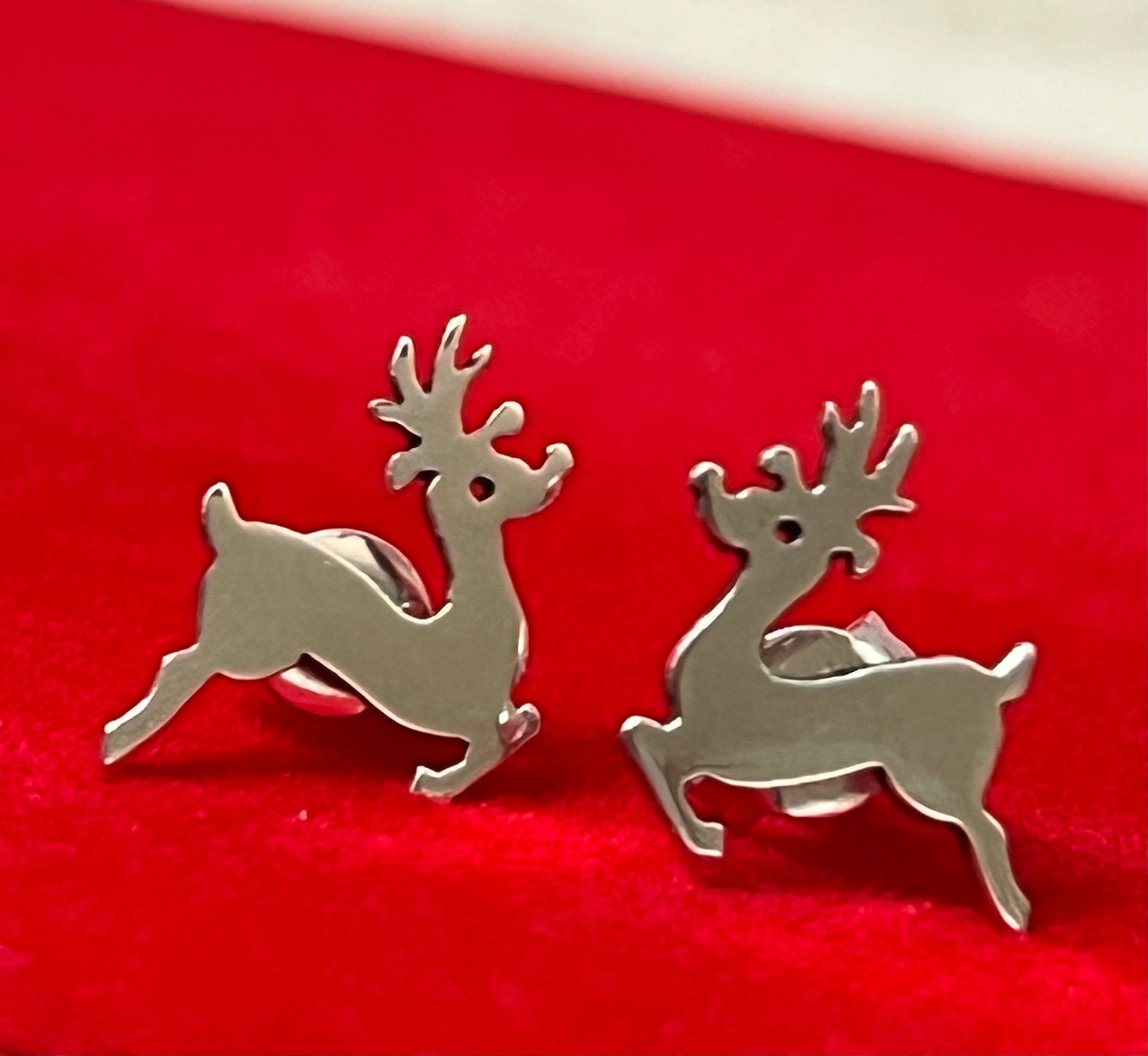 Sterling Silver Flying Reindeer Earrings On Post