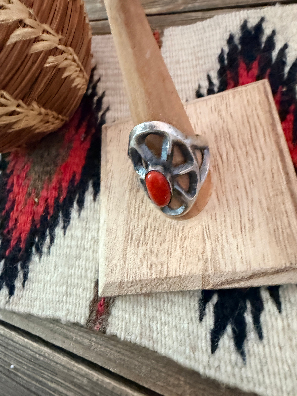 Handcrafted Coral and Sterling Silver Ring size 11 by Chimney Butte