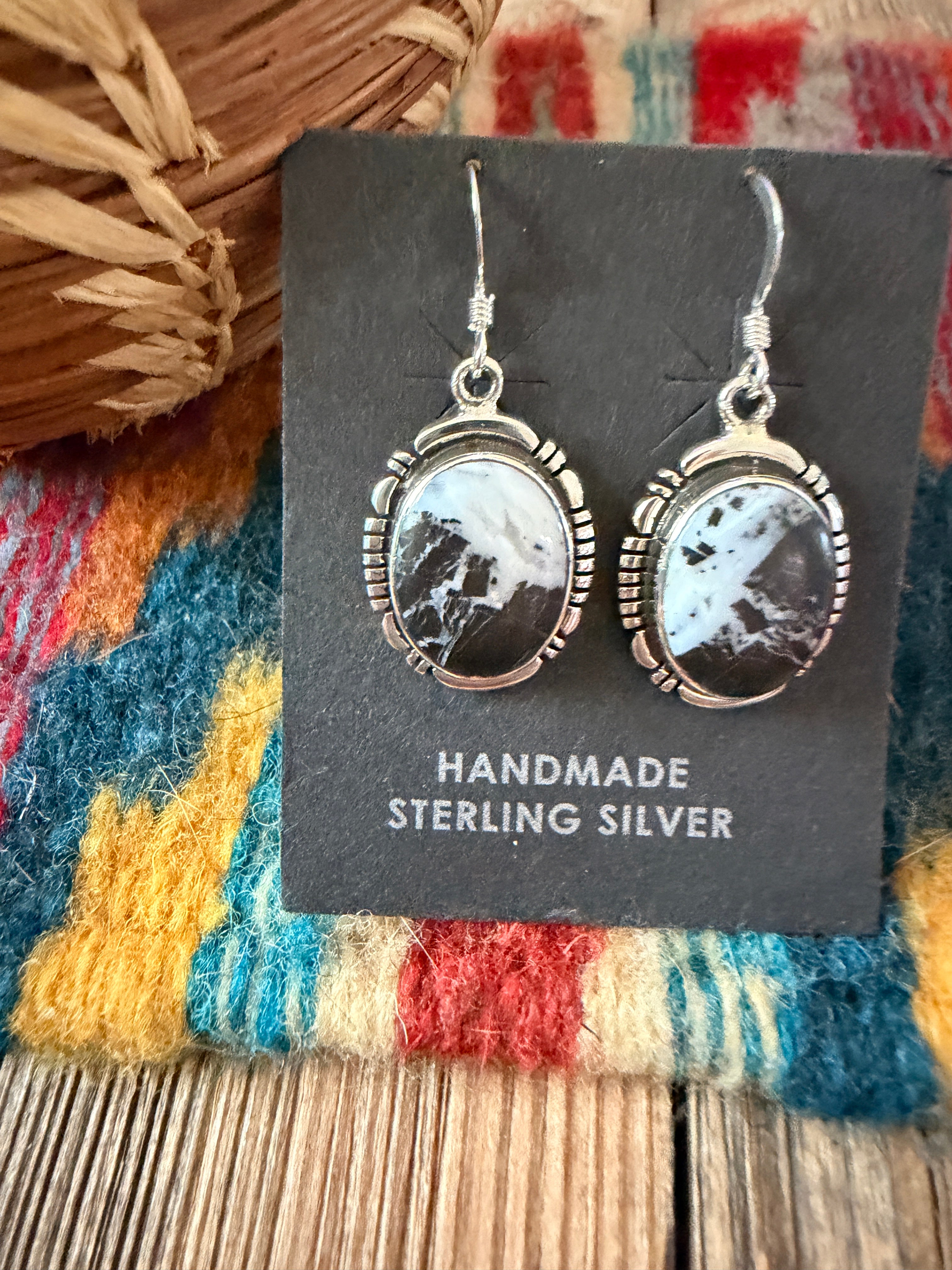 Handcrafted White Buffalo & Sterling Silver Dangle Earrings