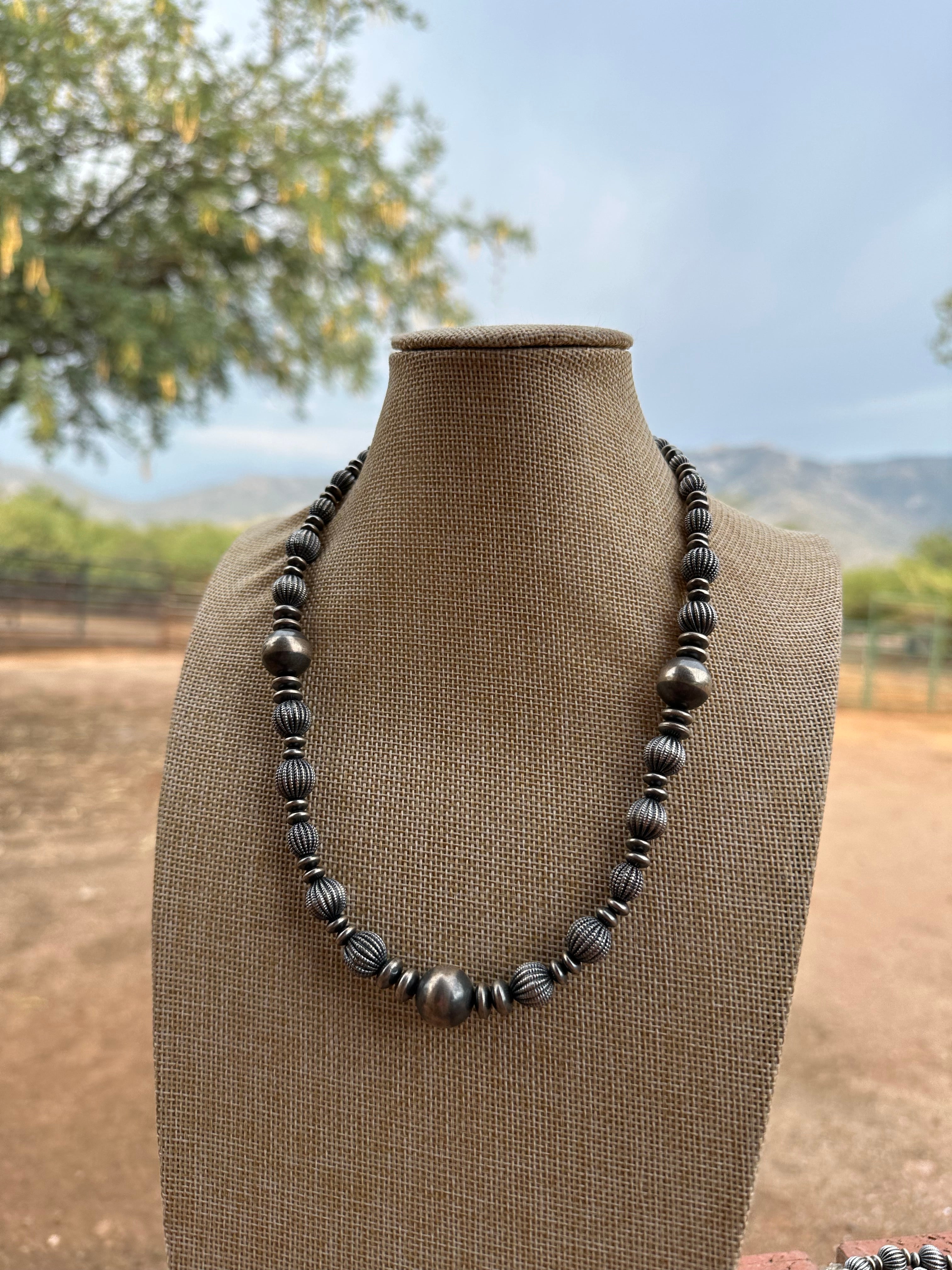 Handmade Sterling Silver Pearl Melon Style Beaded Necklace w/ 2 inch extender