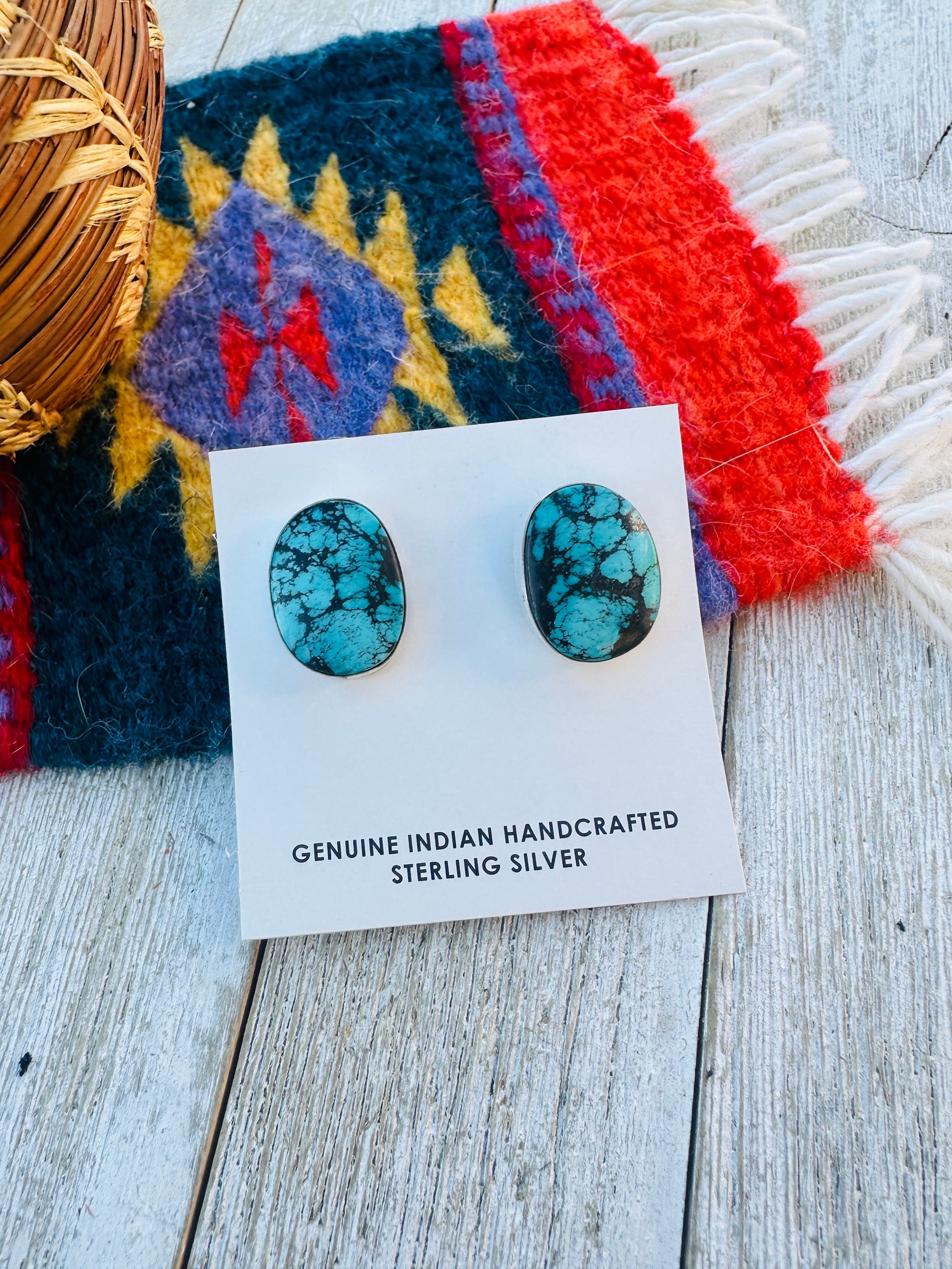 Handcrafted Kingman Web Turquoise & Sterling Silver Post Earrings