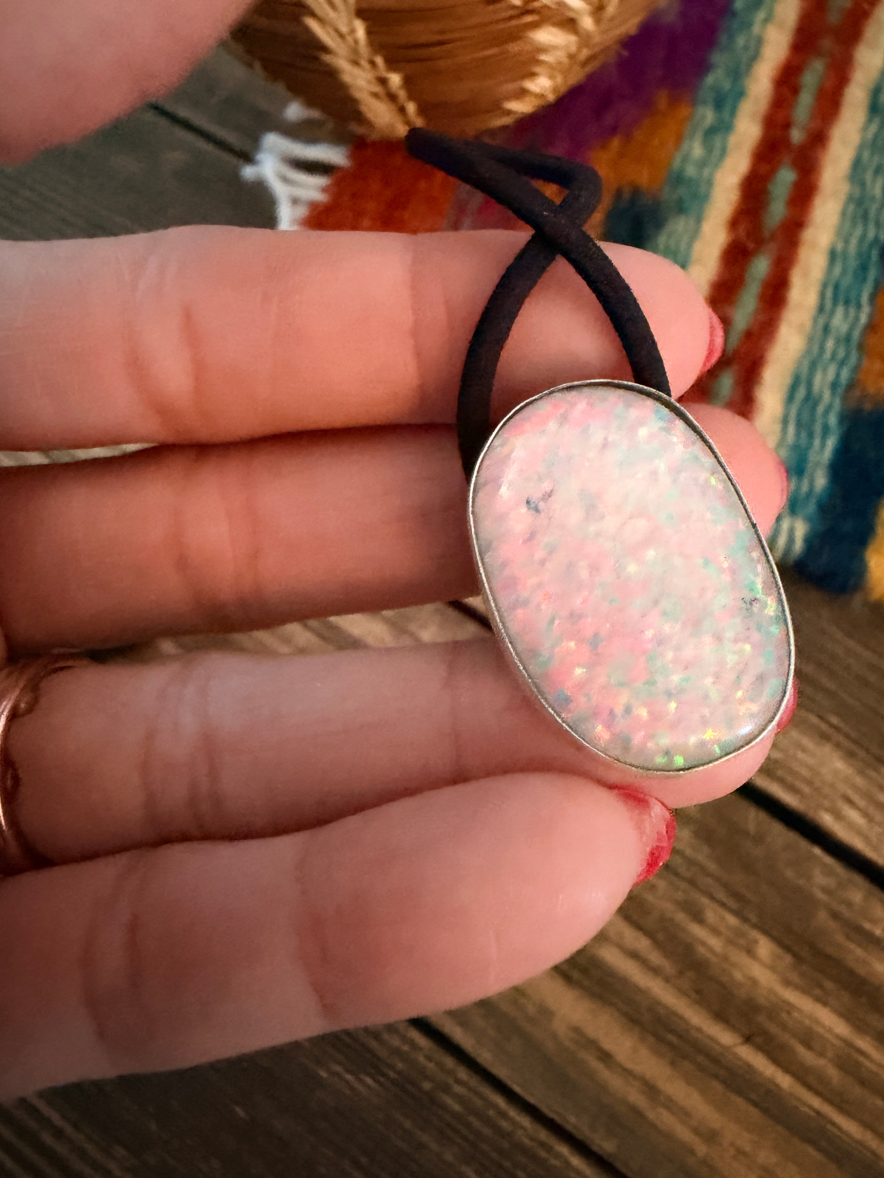 Handcrafted Opal & Sterling Silver Hair Tie Charm
