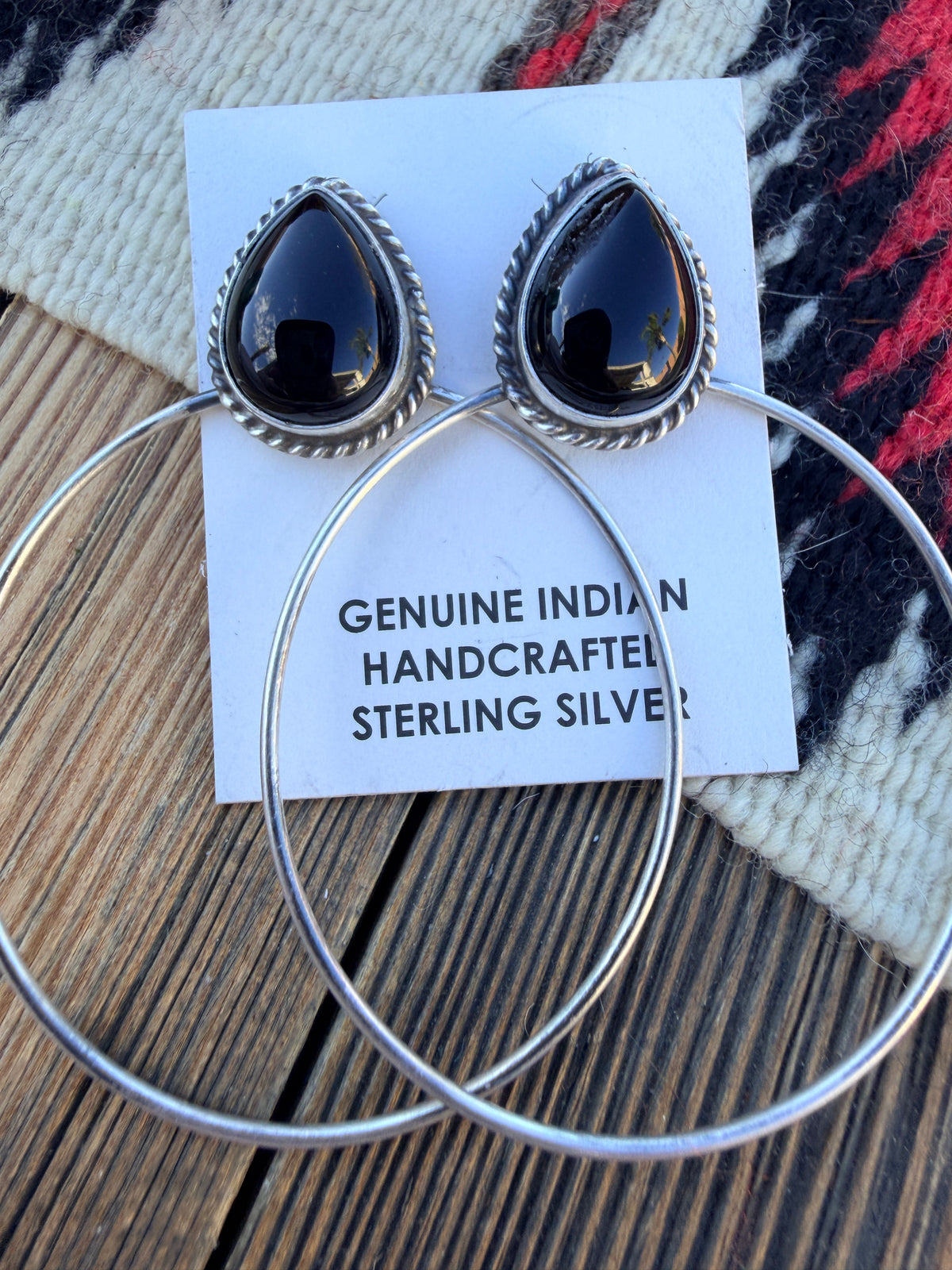Handcrafted Onyx and Sterling Silver Dangle Hoop Earrings