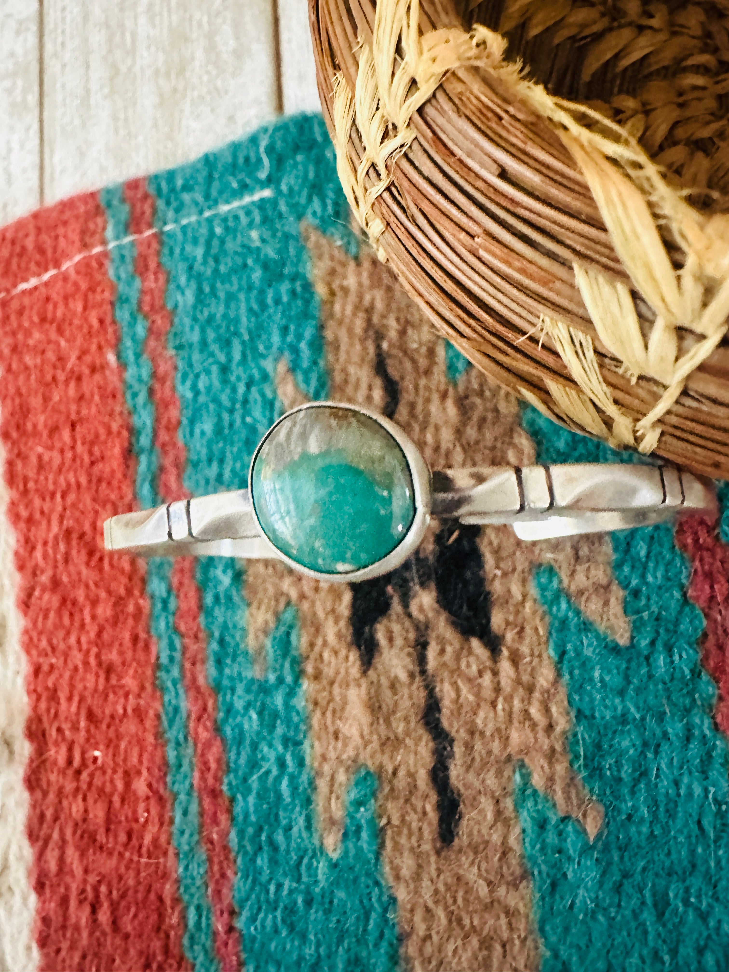 Handcrafted Sterling Silver & Royston Turquoise Cuff Bracelet by Tahe