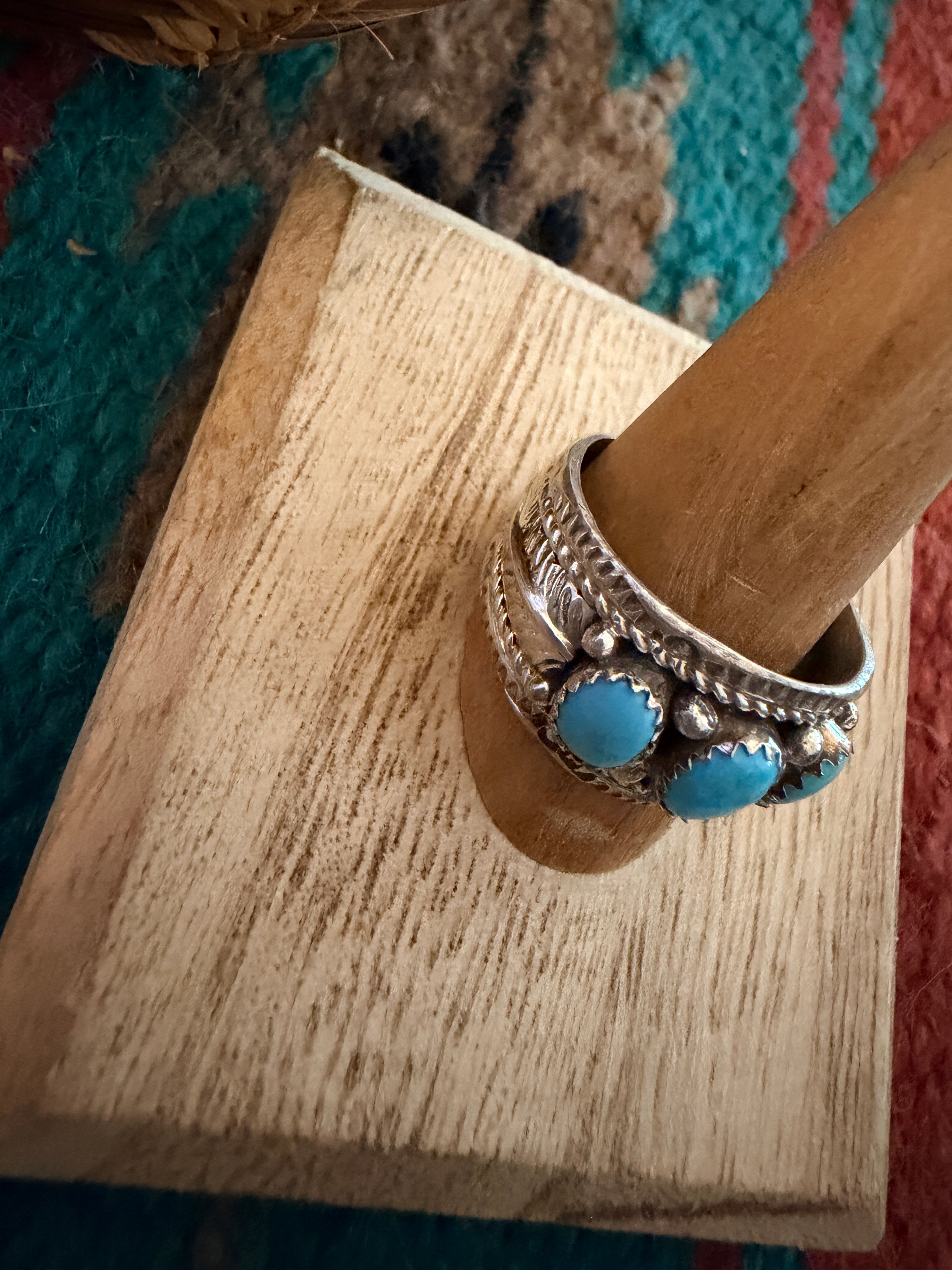 Handcrafted Turquoise & Sterling Silver Band Ring Size 11