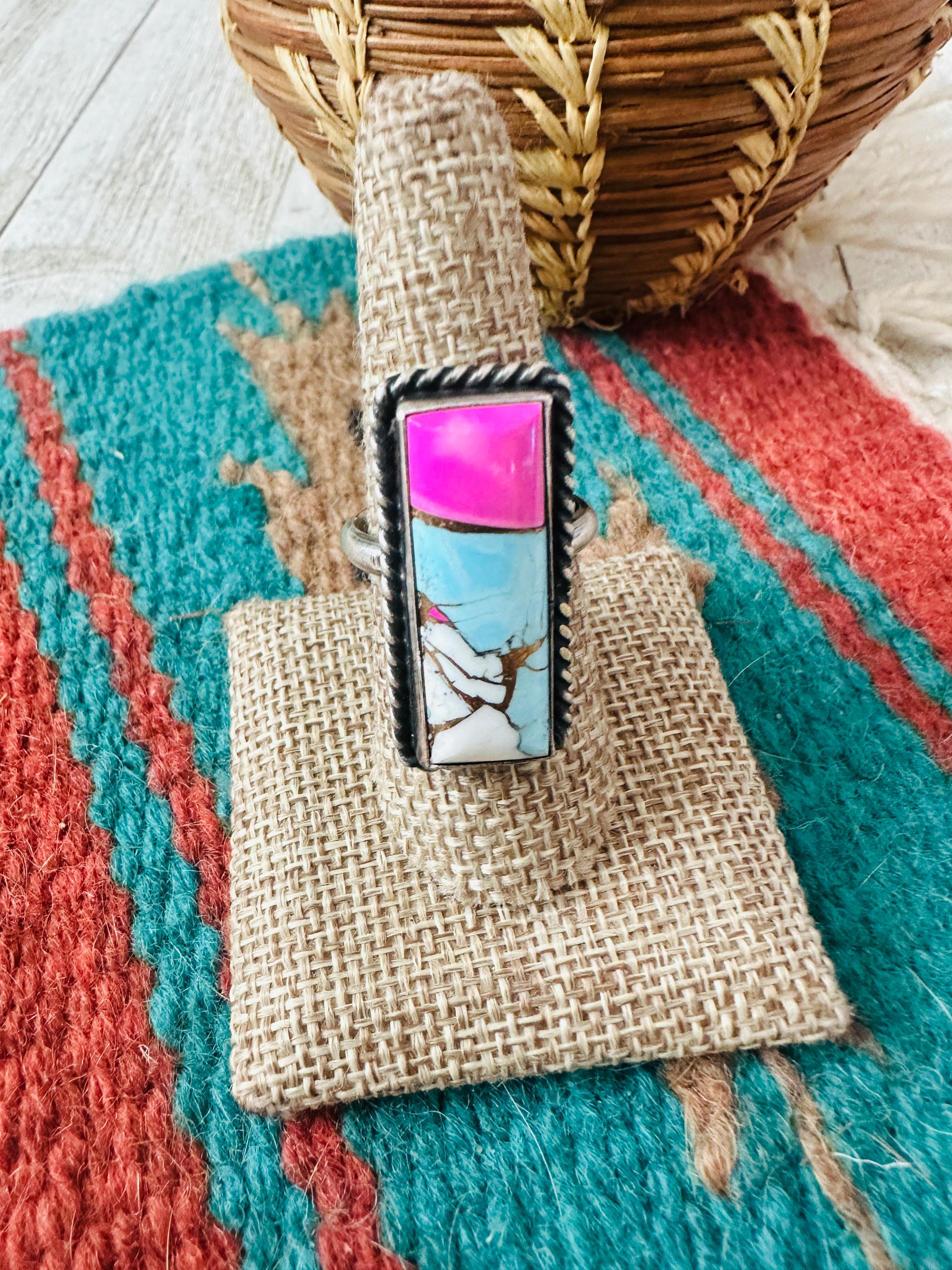Handcrafted Sterling Silver & Cotton Candy Adjustable Ring