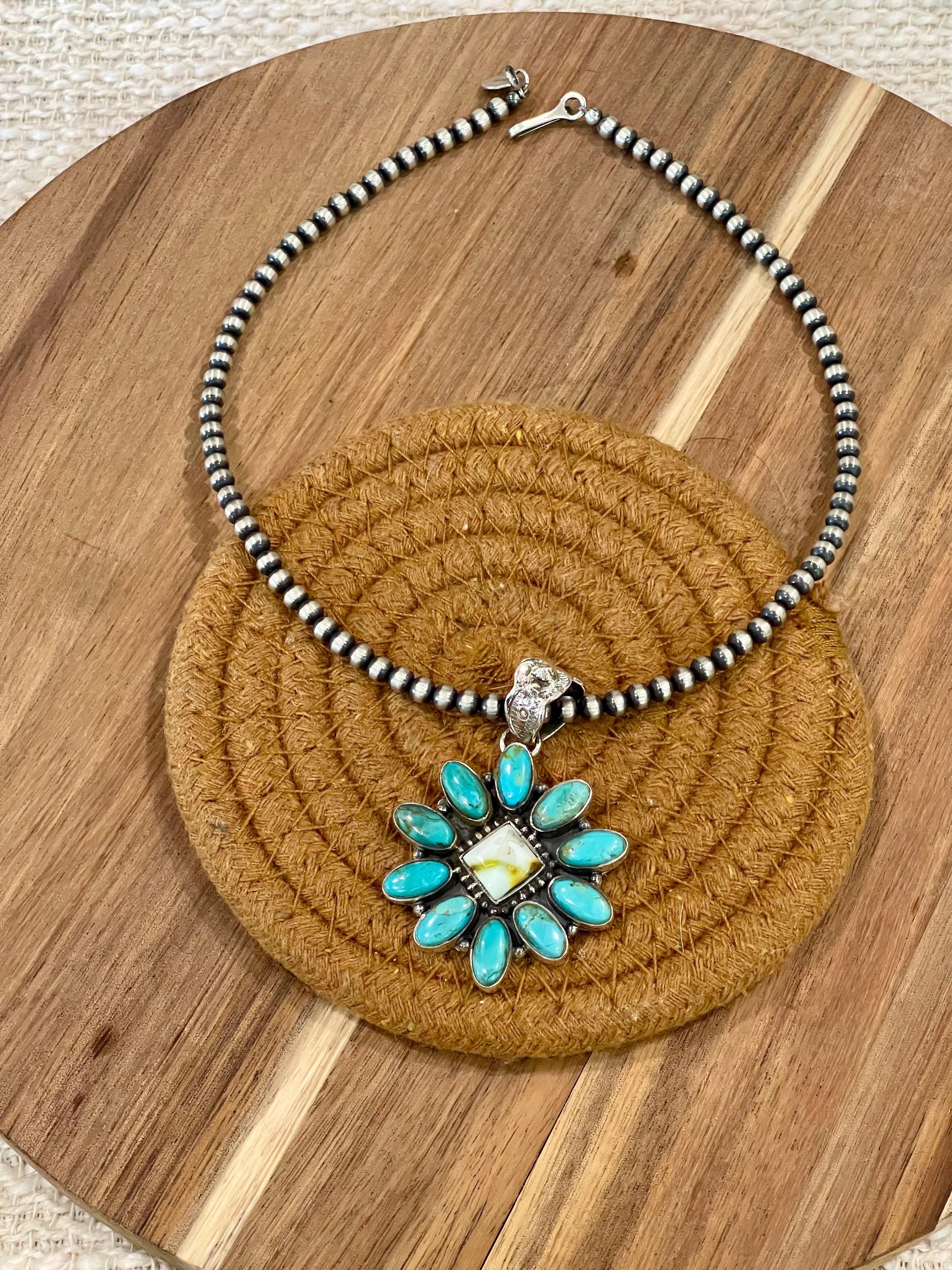 Handcrafted Sterling Silver, Turquoise & Palomino Cluster Pendant