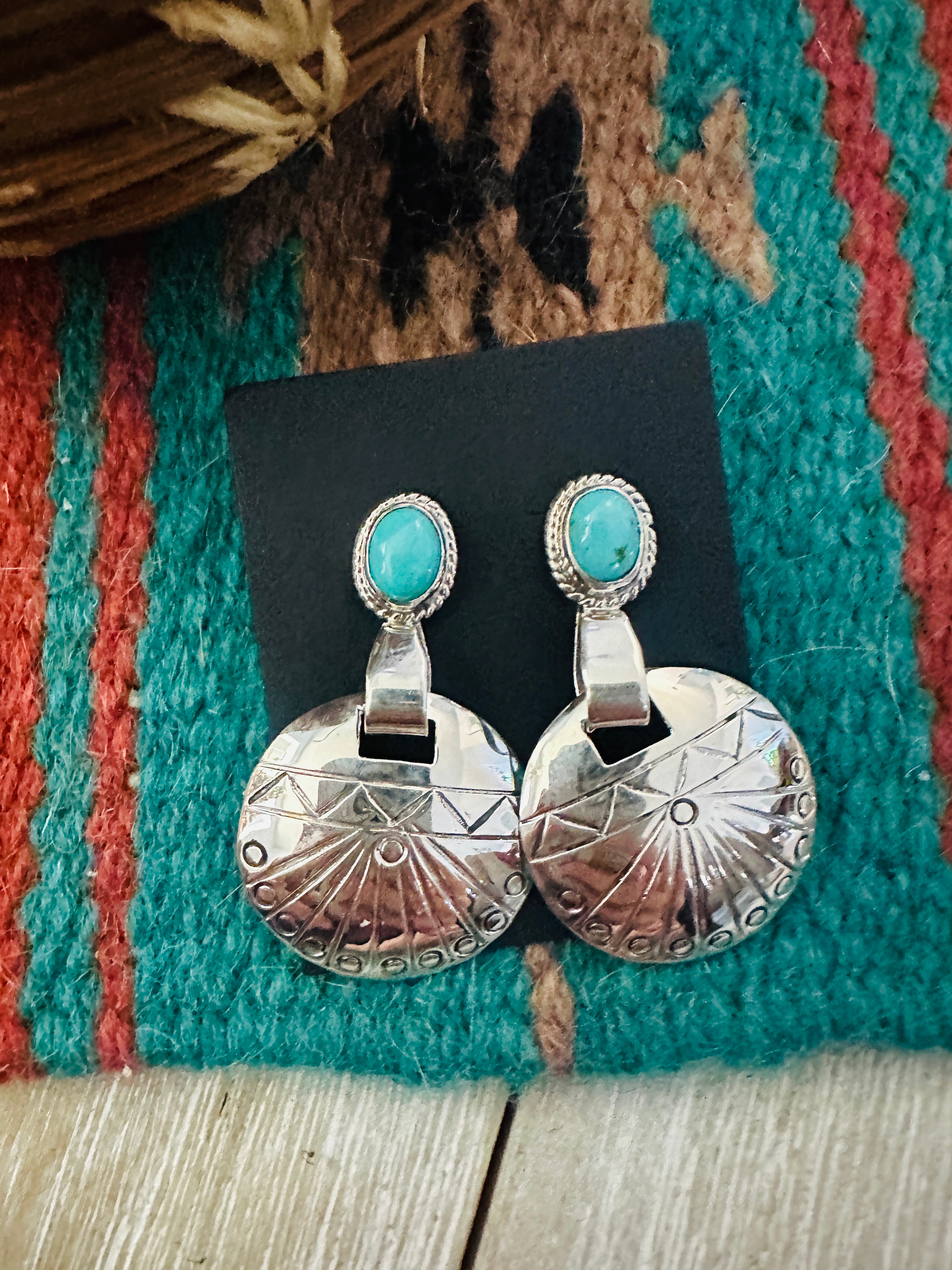 Handcrafted Turquoise & Sterling Silver Concho Dangle Earrings